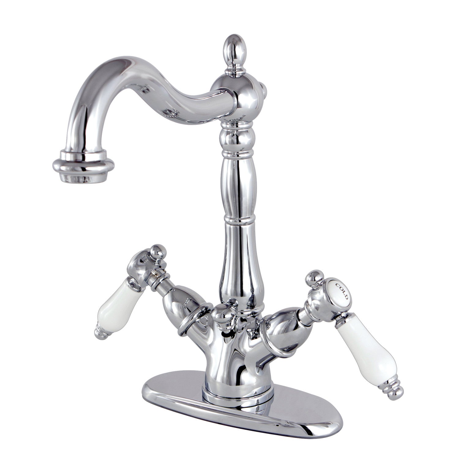 Kingston Heirloom KS1431BPL - Bel-Air Double-Handle 1-or-3 Hole Deck Mount 4-Inch Centerset Bathroom Faucet with Brass Pop-Up, Polished Chrome