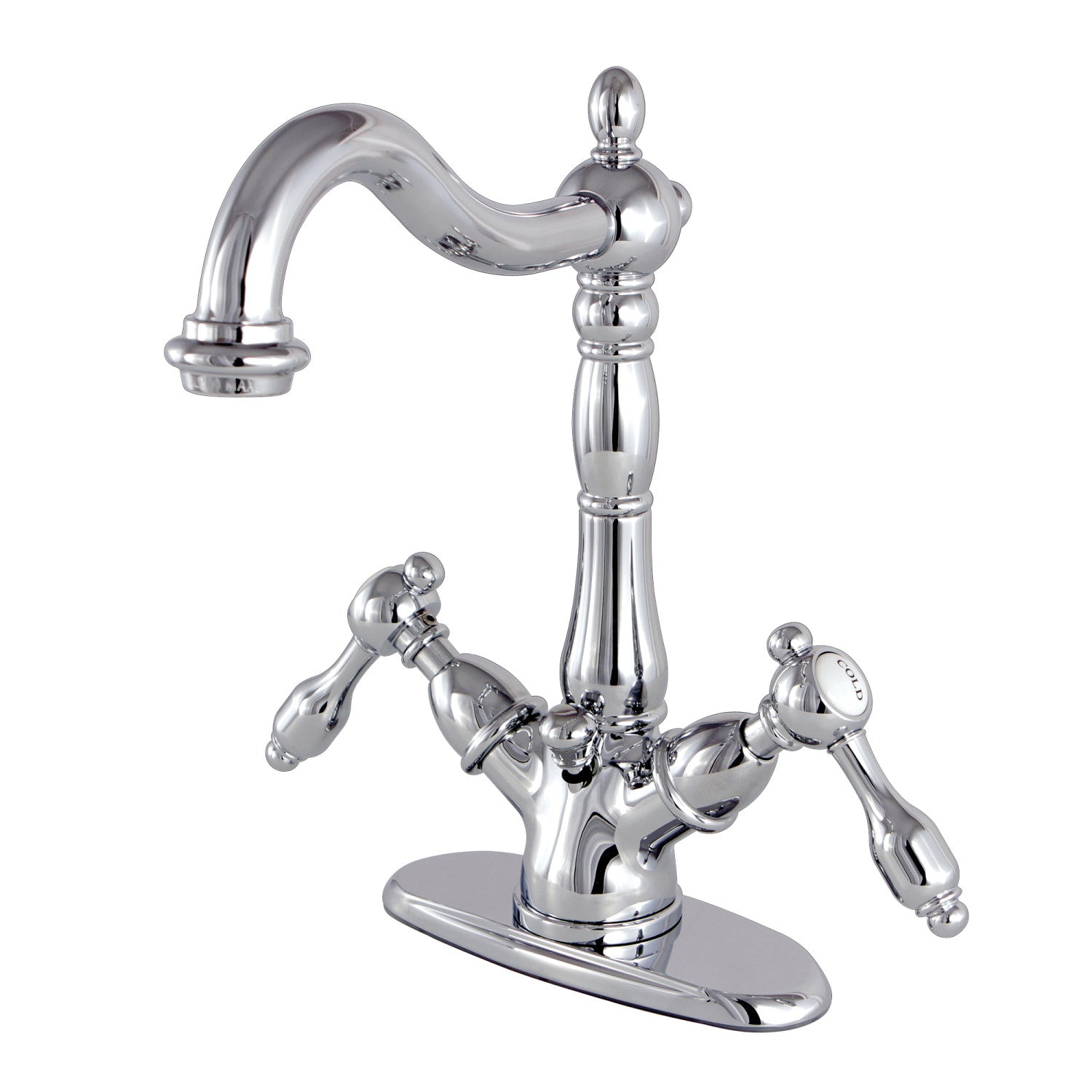 Kingston Heirloom KS1431TAL - Tudor Double-Handle 1-or-3 Hole Deck Mount 4-Inch Centerset Bathroom Faucet with Brass Pop-Up, Polished Chrome