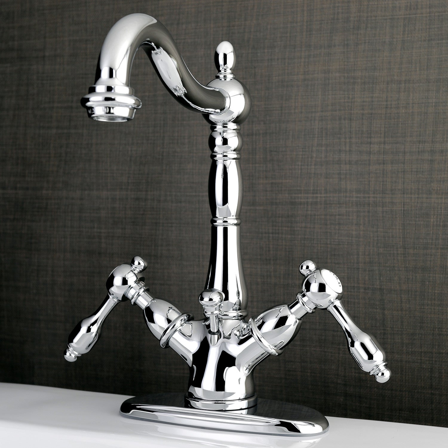 Kingston Heirloom KS1431TAL - Tudor Double-Handle 1-or-3 Hole Deck Mount 4-Inch Centerset Bathroom Faucet with Brass Pop-Up, Polished Chrome — thumbnail 2