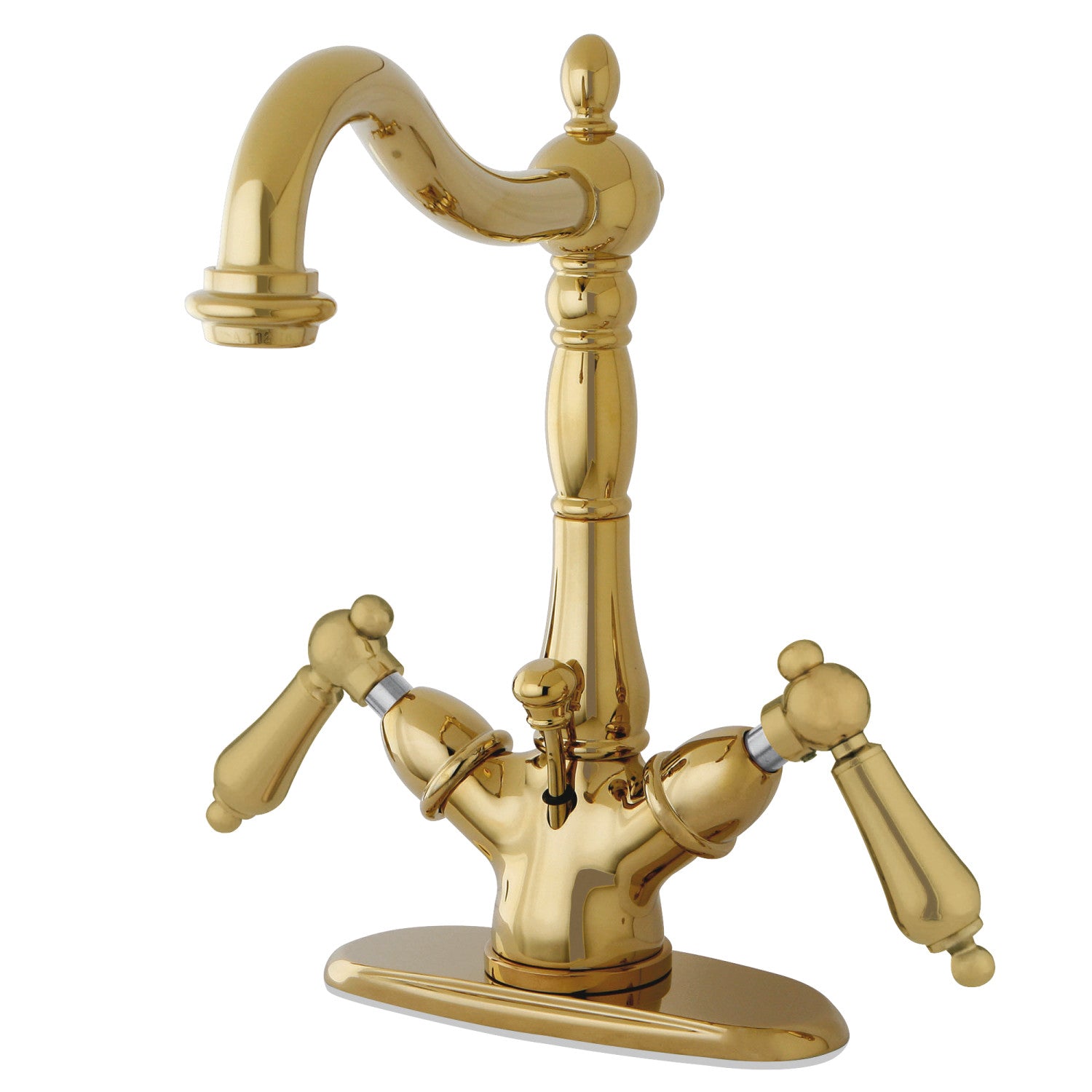 Kingston Heirloom KS1432AL - Heritage Double-Handle 1-or-3 Hole Deck Mount 4-Inch Centerset Bathroom Faucet with Brass Pop-Up, Polished Brass