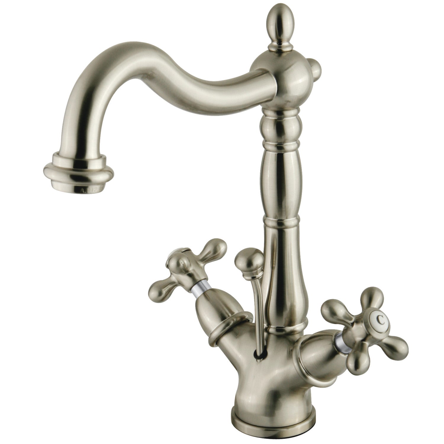 Kingston Heirloom KS1438AX - Heritage Double-Handle 1-or-3 Hole Deck Mount 4-Inch Centerset Bathroom Faucet with Brass Pop-Up, Brushed Nickel