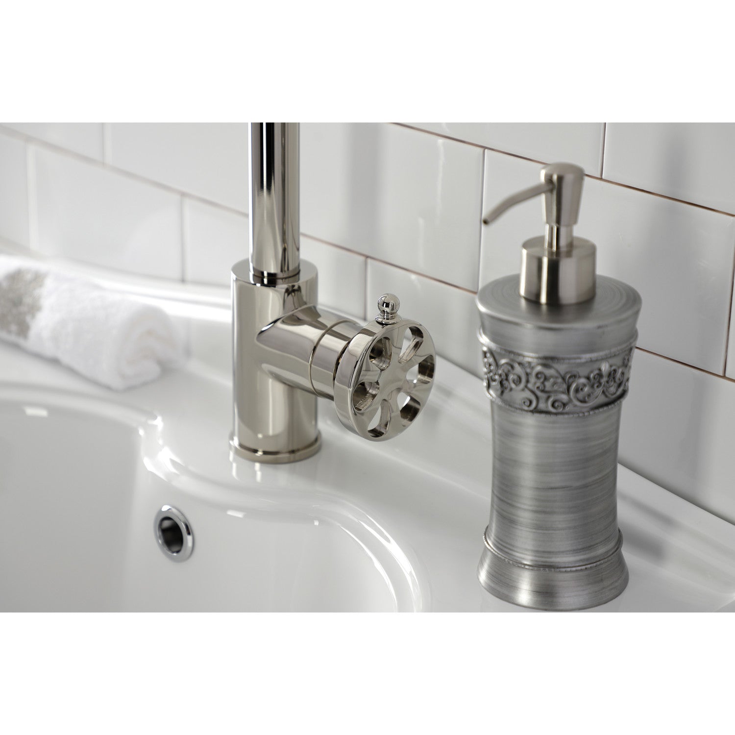 Kingston Sona KS144RXPN - Belknap One-Handle 1-Hole Bathroom Faucet with Push Pop-Up Drain, Polished Nickel — thumbnail 2
