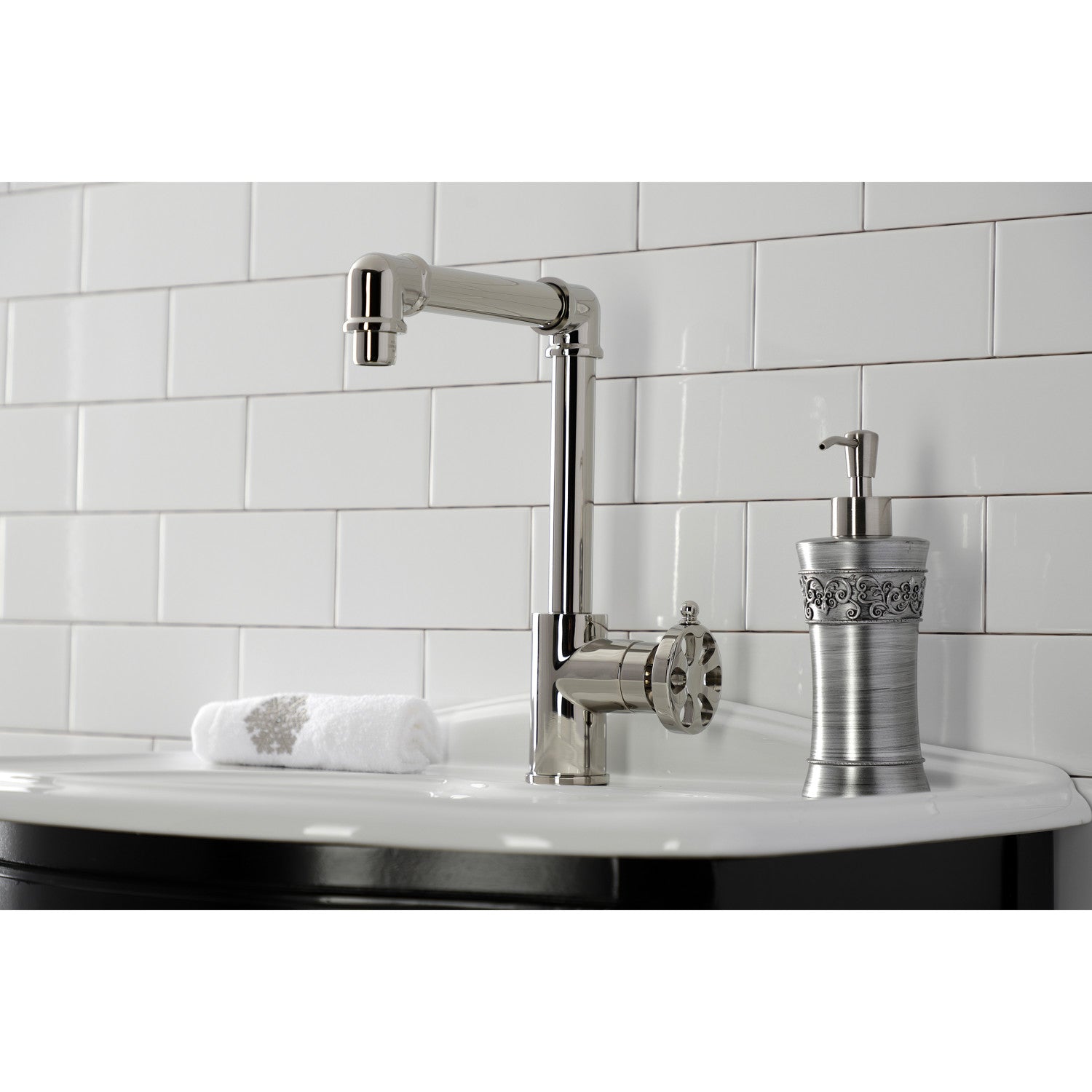 Kingston Sona KS144RXPN - Belknap One-Handle 1-Hole Bathroom Faucet with Push Pop-Up Drain, Polished Nickel — thumbnail 3