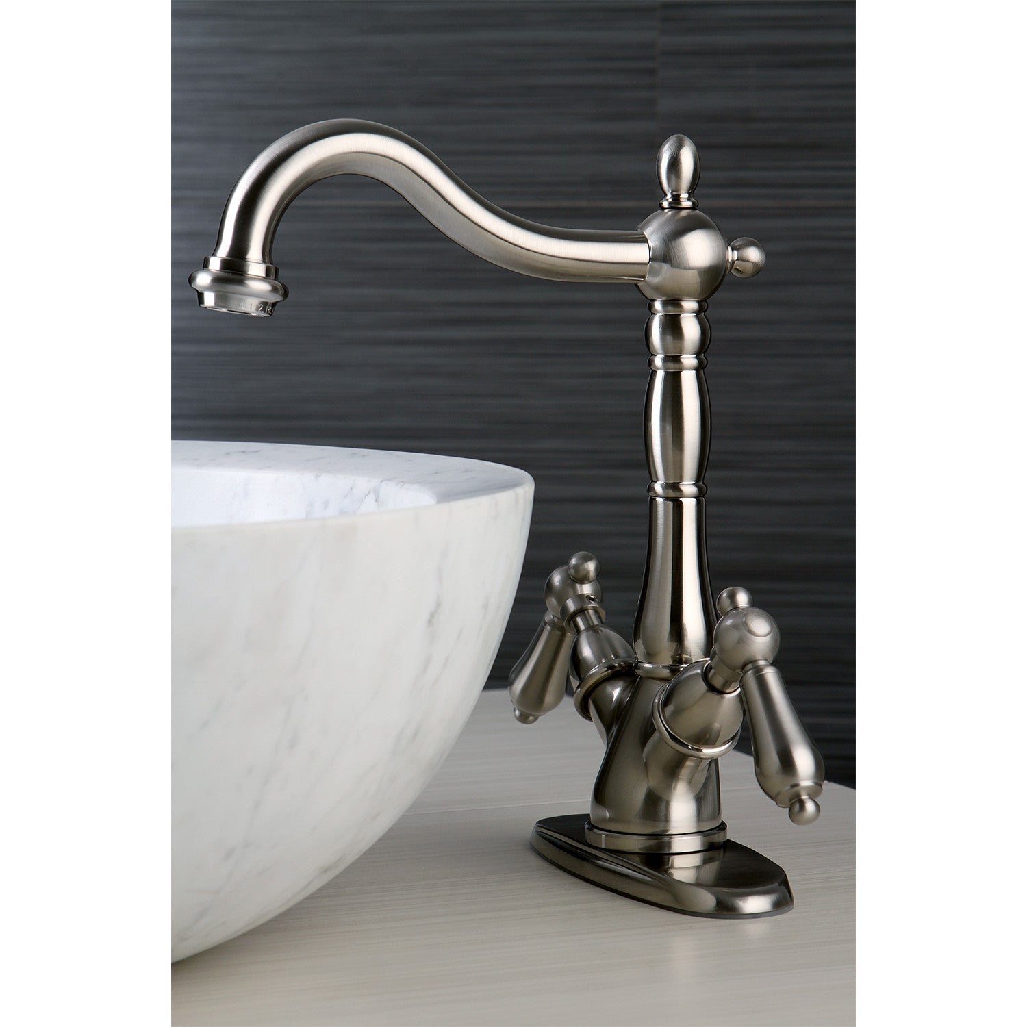 Kingston Heirloom KS1498AL - Heritage Two-Handle 1-or-3 Hole Deck Mount Vessel Faucet, Brushed Nickel — thumbnail 2