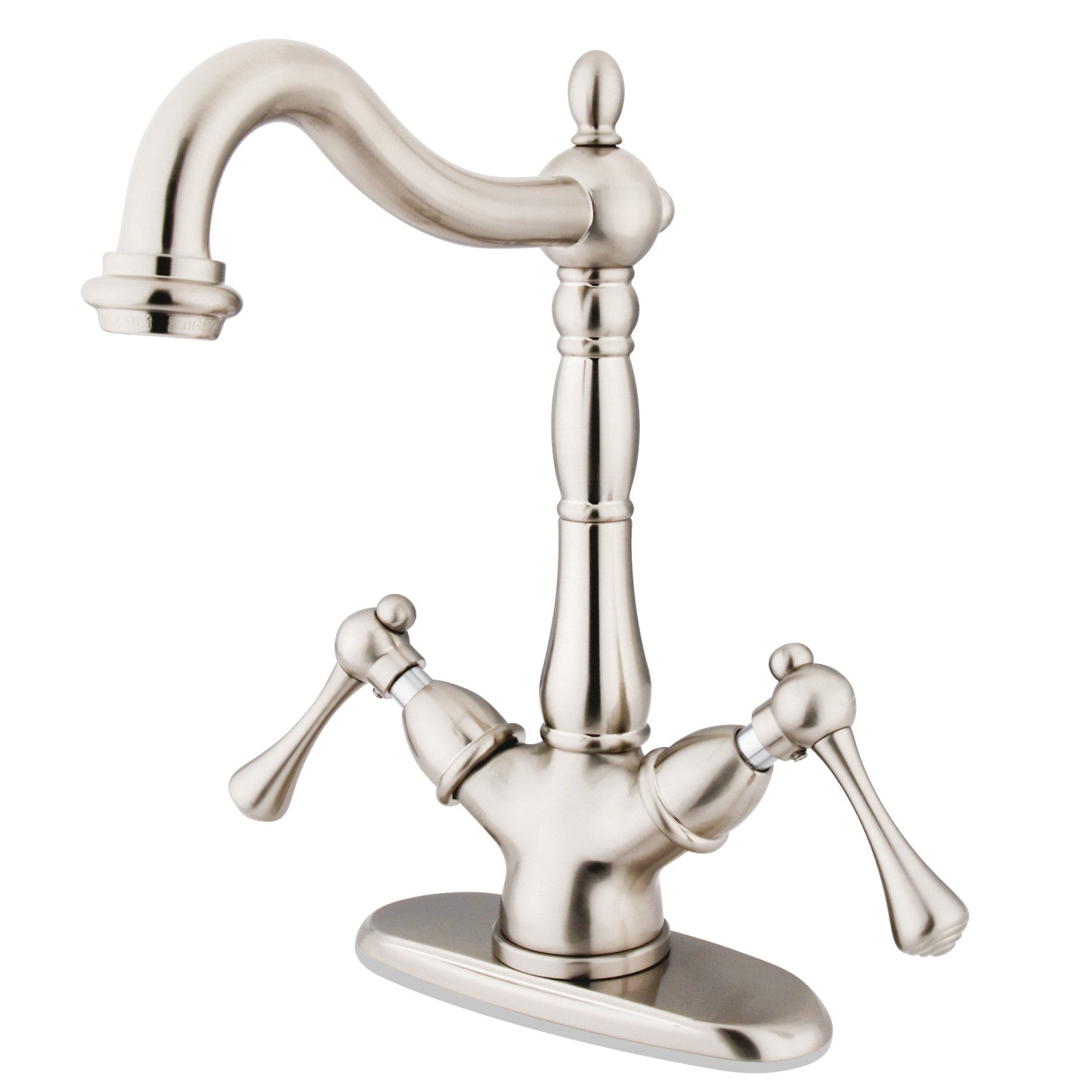 Kingston Tulare KS1498BL - Heritage Two-Handle 1-or-3 Hole Deck Mount Vessel Faucet, Brushed Nickel
