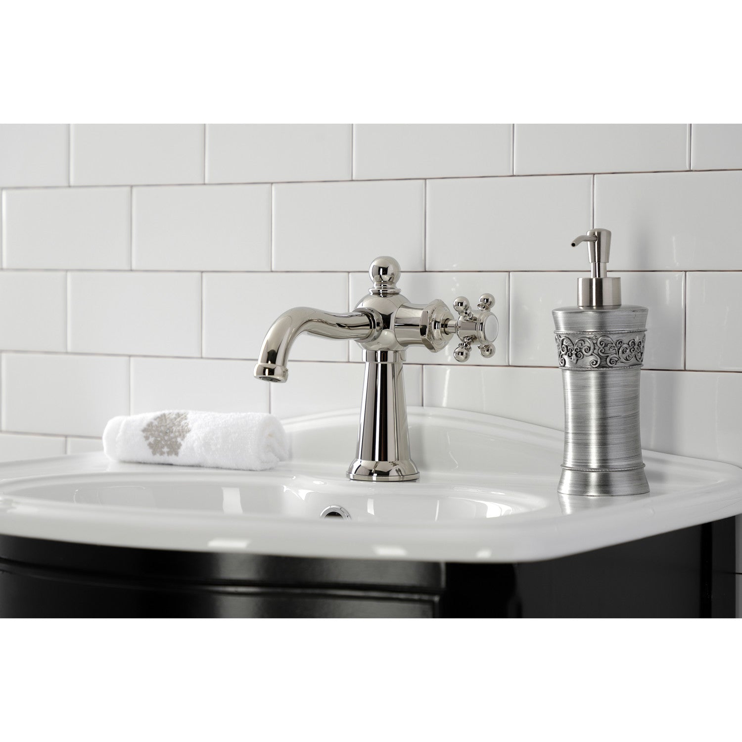 Kingston Heirloom KS154BXPN - Nautical One-Handle 1-Hole Bathroom Faucet with Push Pop-Up Drain, Polished Nickel — thumbnail 3