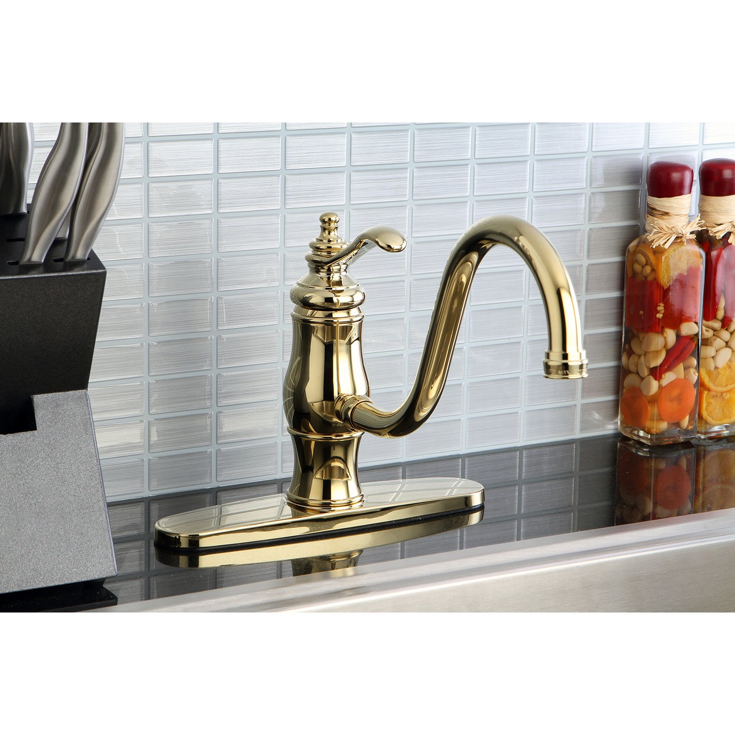 Kingston Heirloom KS1572TLLS - Heritage Single-Handle 1-or-3 Hole Kitchen Faucet, Polished Brass — thumbnail 2