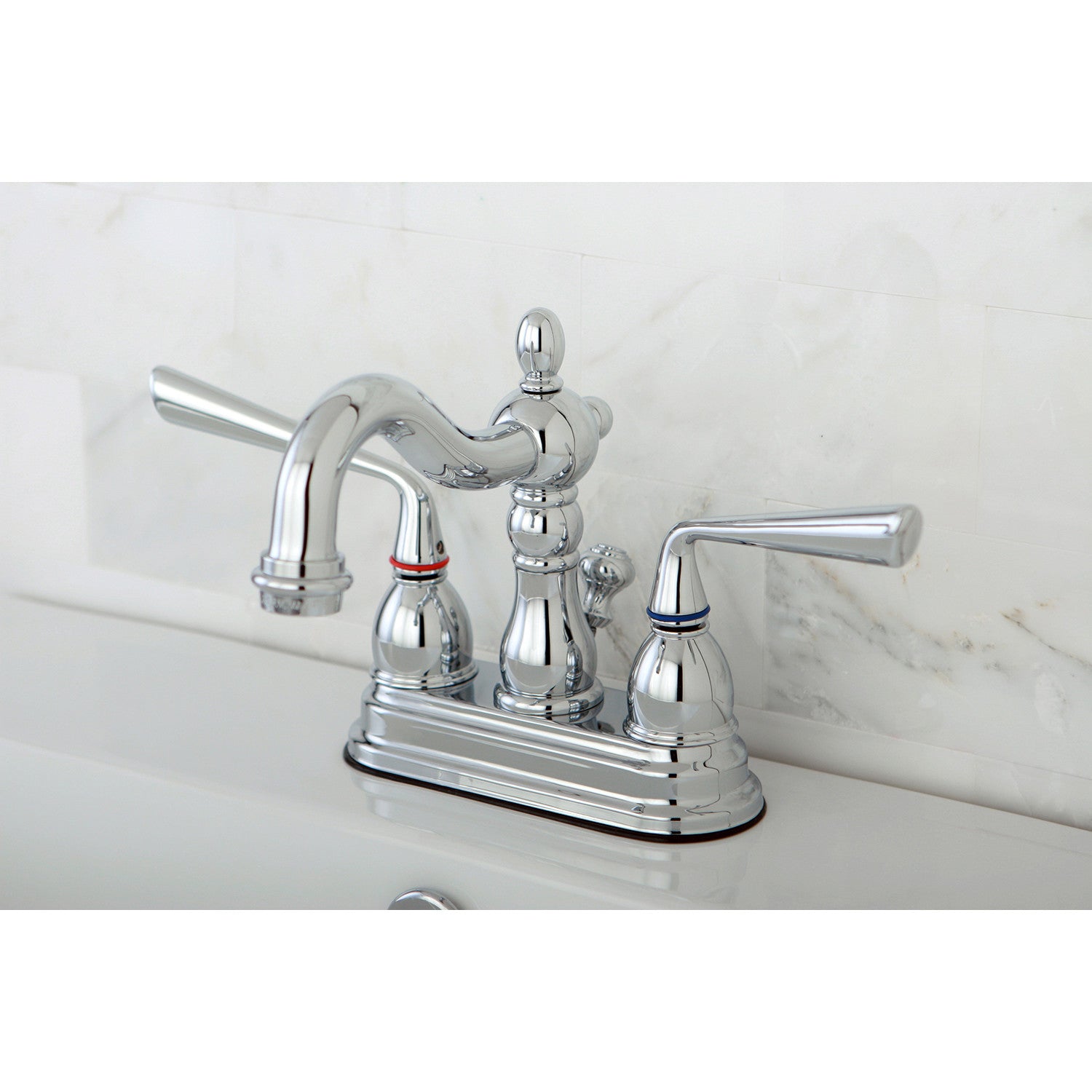 Kingston Tulare KS1601ZL - Silver Sage Double-Handle 3-Hole Deck Mount 4-Inch Centerset Bathroom Faucet with Brass Pop-Up, Polished Chrome — thumbnail 2