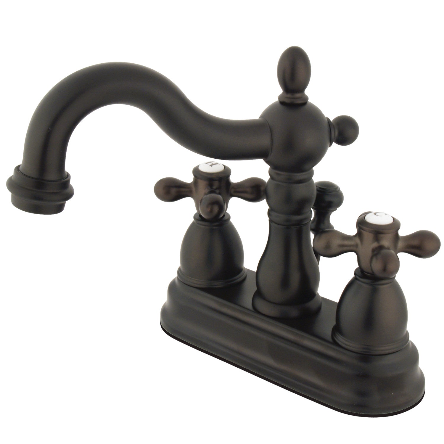 Kingston Heirloom KS1605AX - Heritage Double-Handle 3-Hole Deck Mount 4-Inch Centerset Bathroom Faucet with Brass Pop-Up, Oil Rubbed Bronze