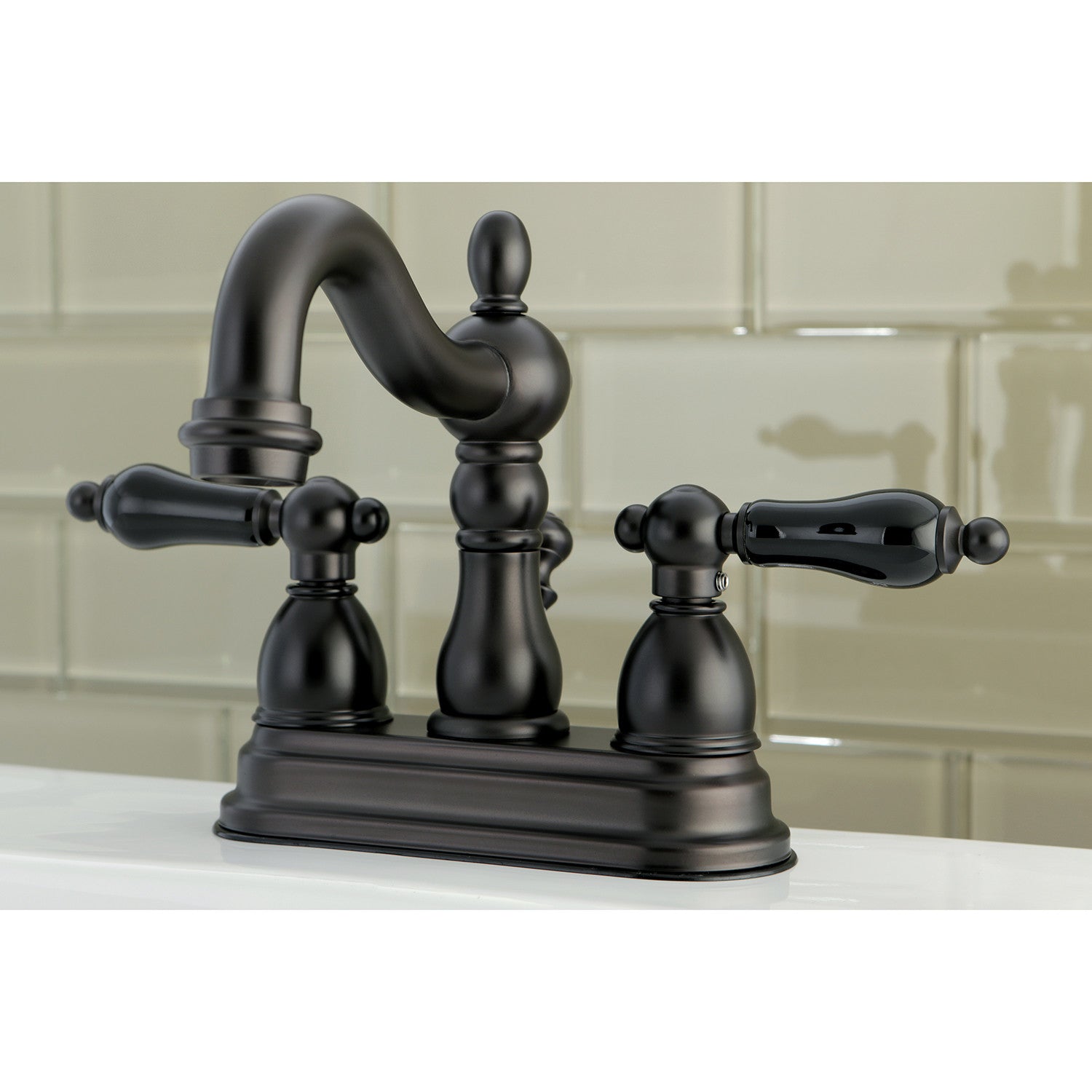 Kingston Heirloom KS1605PKL - Duchess Double-Handle 3-Hole Deck Mount 4-Inch Centerset Bathroom Faucet with Brass Pop-Up, Oil Rubbed Bronze — thumbnail 3