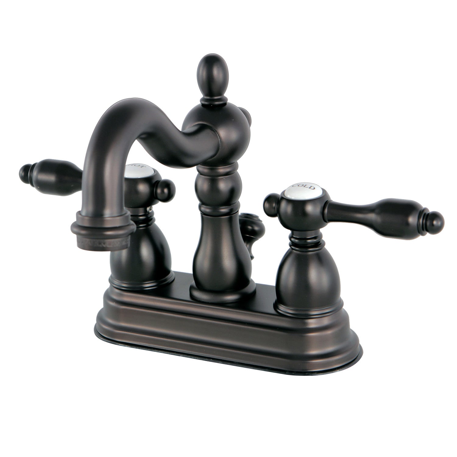 Kingston Heirloom KS1605TAL - Tudor Double-Handle 3-Hole Deck Mount 4-Inch Centerset Bathroom Faucet with Brass Pop-Up, Oil Rubbed Bronze