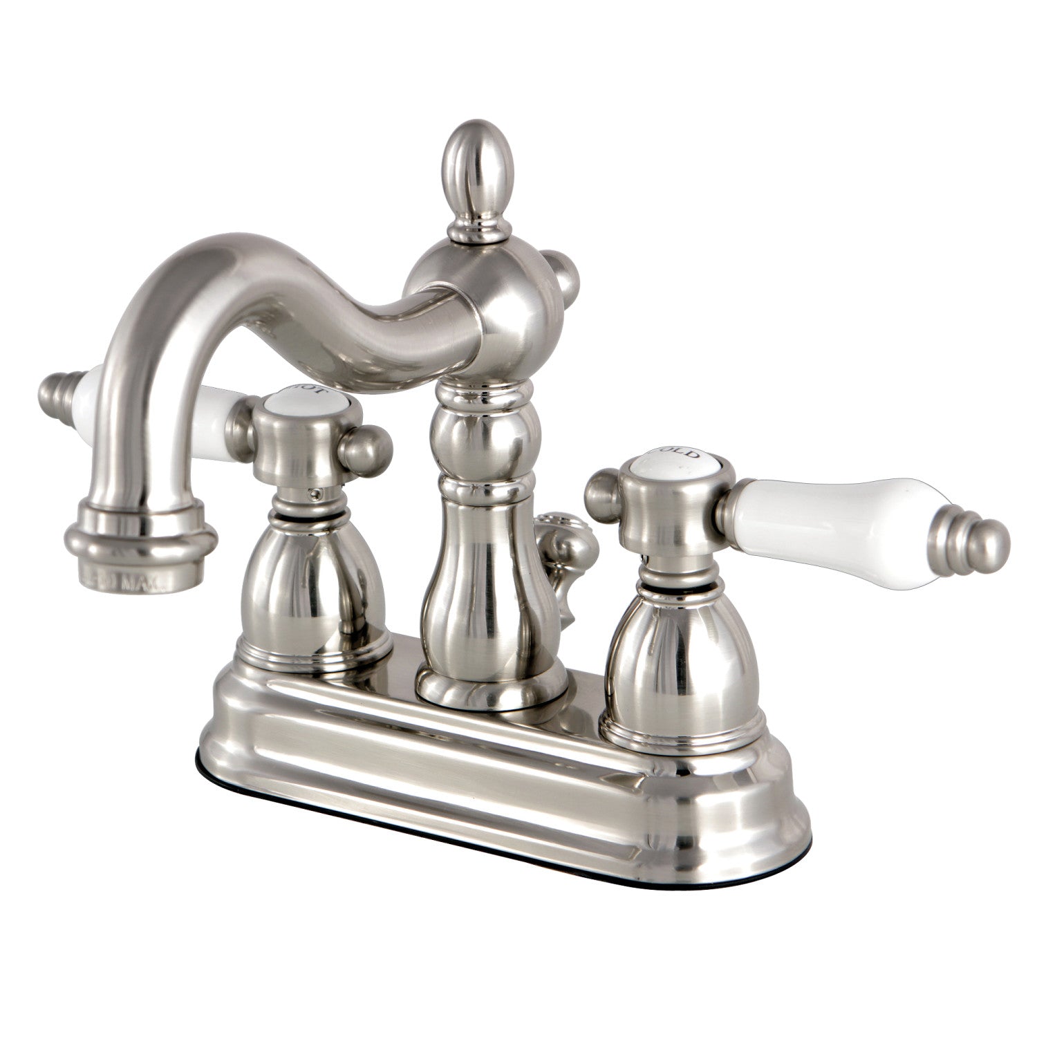 Kingston Heirloom KS1608BPL - Bel-Air Double-Handle 3-Hole Deck Mount 4-Inch Centerset Bathroom Faucet with Brass Pop-Up, Brushed Nickel
