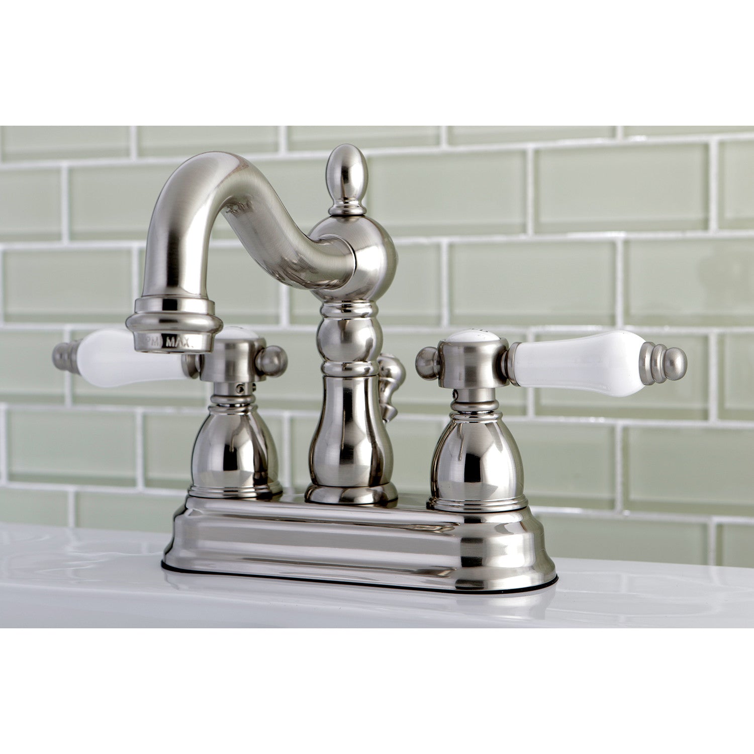 Kingston Heirloom KS1608BPL - Bel-Air Double-Handle 3-Hole Deck Mount 4-Inch Centerset Bathroom Faucet with Brass Pop-Up, Brushed Nickel — thumbnail 2