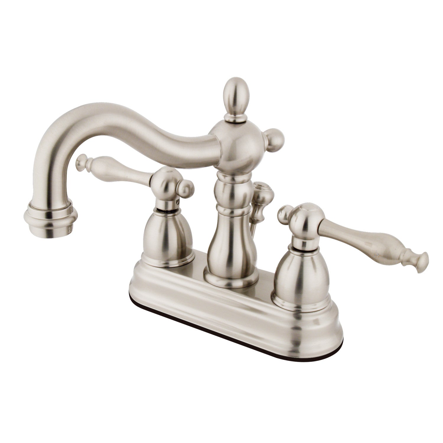 Kingston Heirloom KS1608NL - Heritage Double-Handle 3-Hole Deck Mount 4-Inch Centerset Bathroom Faucet with Brass Pop-Up, Brushed Nickel