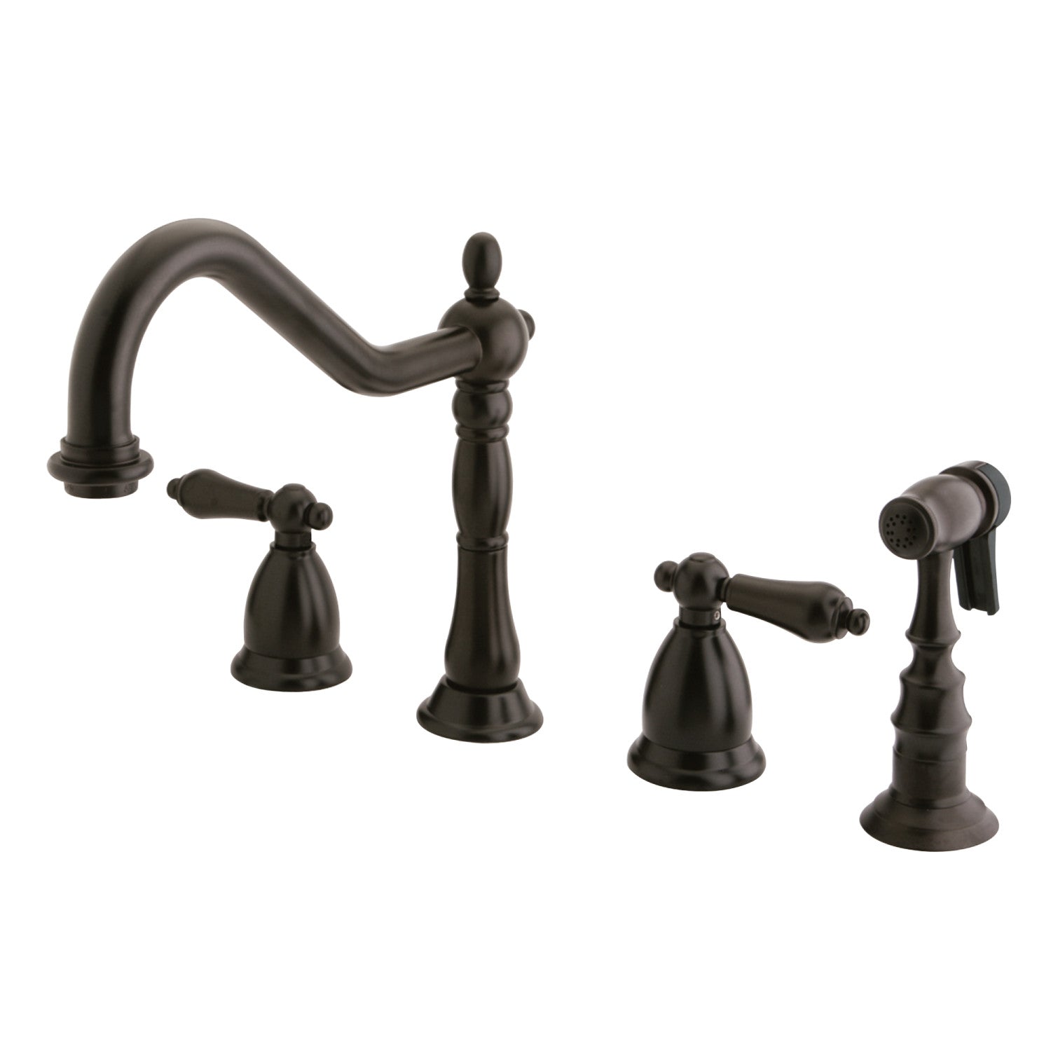 Kingston Heirloom KS1795ALBS - Heritage Double-Handle 4-Hole Widespread Kitchen Faucet with Brass Sprayer, Oil Rubbed Bronze