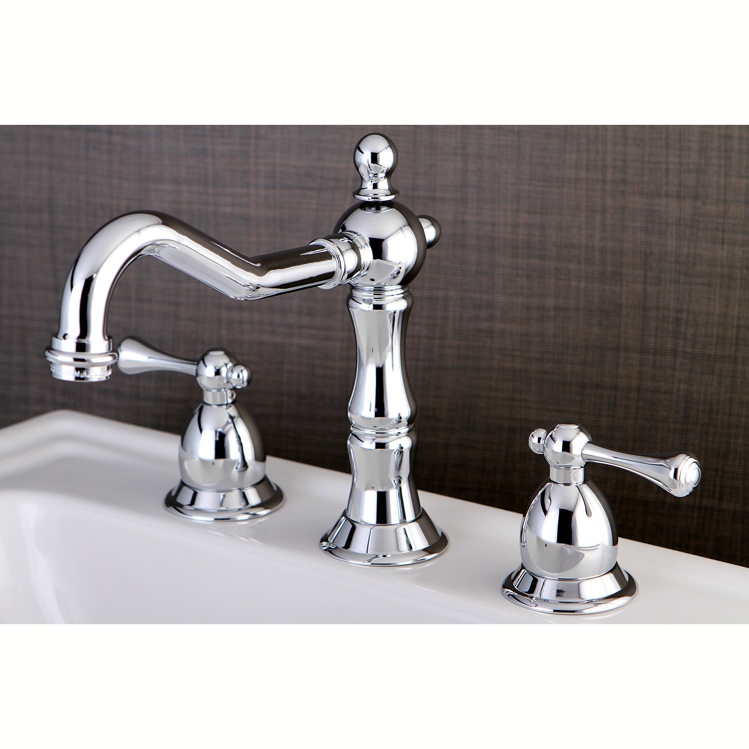 Kingston Heirloom KS1971BL - Heritage Two-Handle 3-Hole Deck Mount Widespread Bathroom Faucet with Brass Pop-Up, Polished Chrome — thumbnail 2