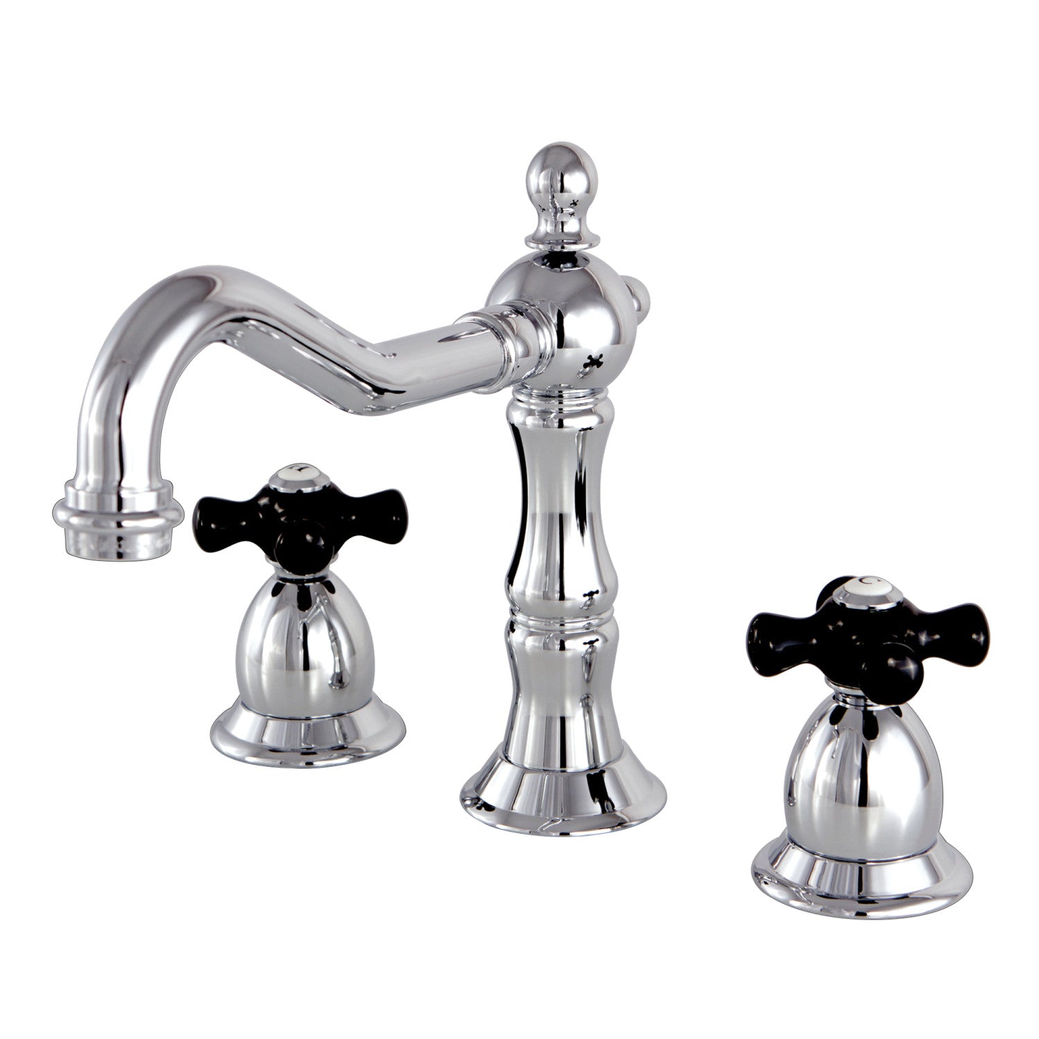 Kingston Heirloom KS1971PKX - Duchess Two-Handle 3-Hole Deck Mount Widespread Bathroom Faucet with Brass Pop-Up, Polished Chrome