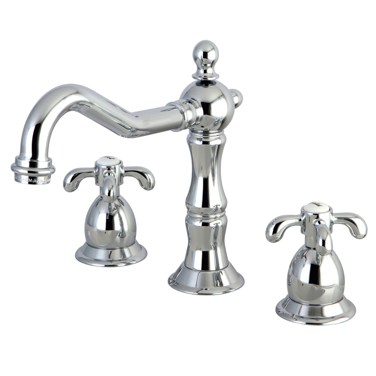 Kingston Heirloom KS1971TX - French Country Two-Handle 3-Hole Deck Mount Widespread Bathroom Faucet with Brass Pop-Up, Polished Chrome