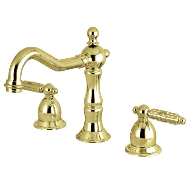 Kingston Heirloom KS1972GL - Heritage Two-Handle 3-Hole Deck Mount Widespread Bathroom Faucet with Brass Pop-Up, Polished Brass