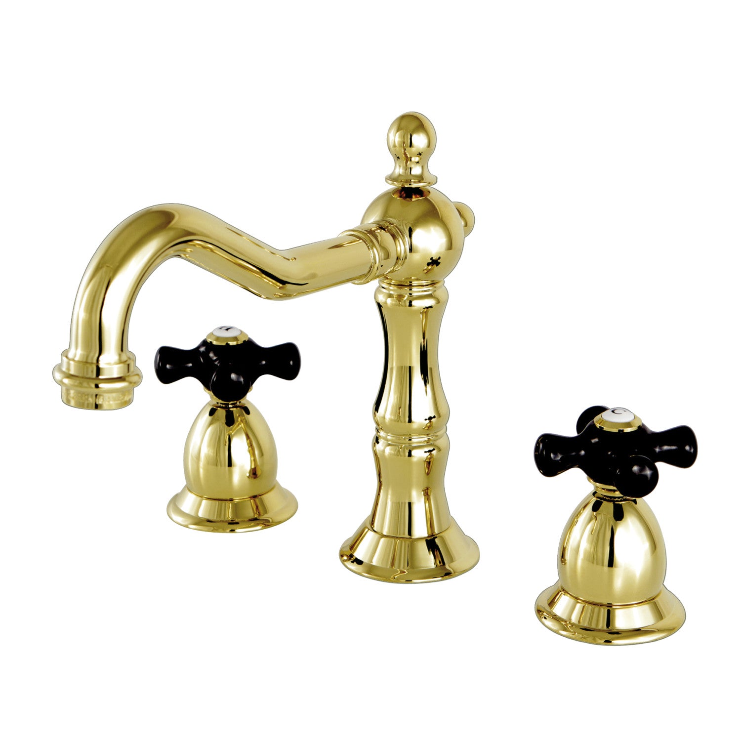 Kingston Heirloom KS1972PKX - Duchess Two-Handle 3-Hole Deck Mount Widespread Bathroom Faucet with Brass Pop-Up, Polished Brass