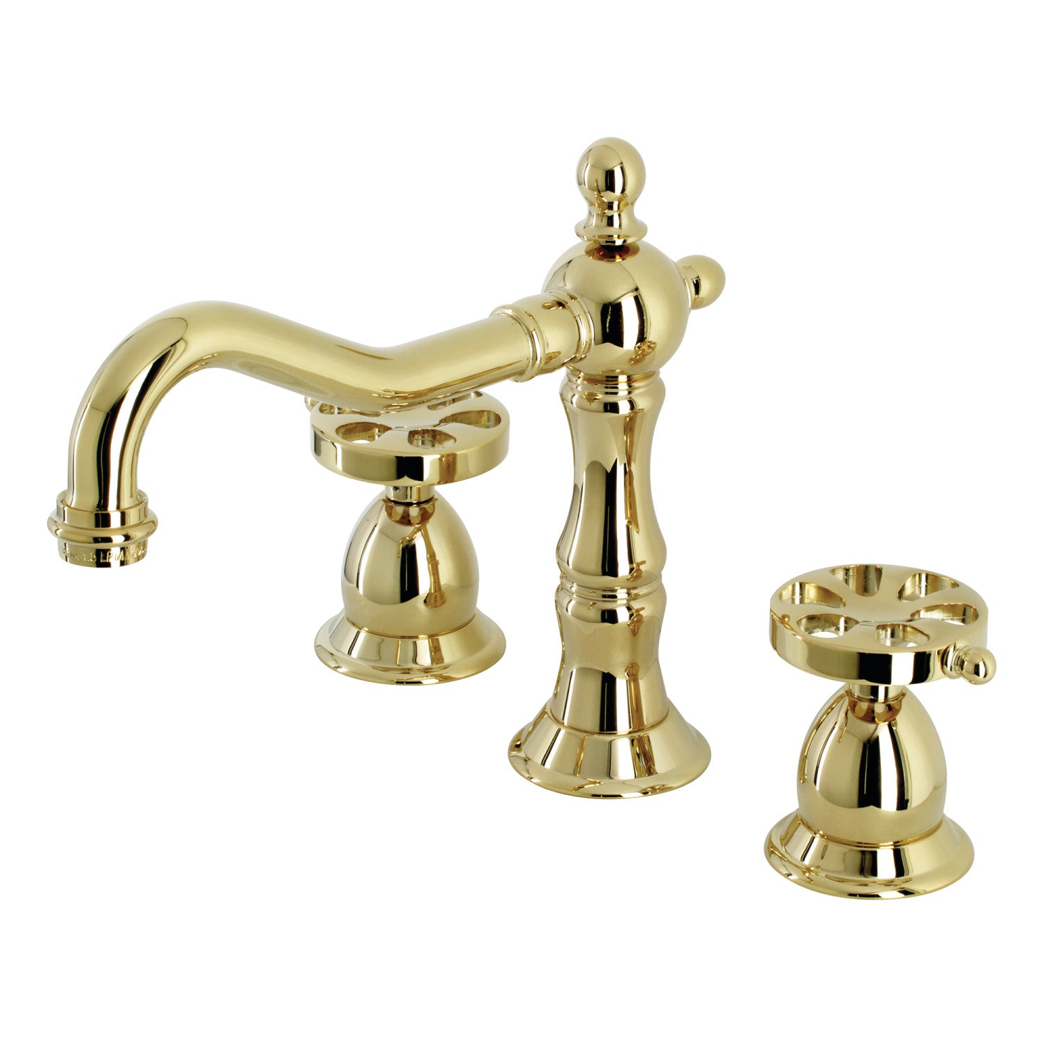 Kingston Heirloom KS1972RX - Belknap Two-Handle 3-Hole Deck Mount Widespread Bathroom Faucet with Brass Pop-Up, Polished Brass