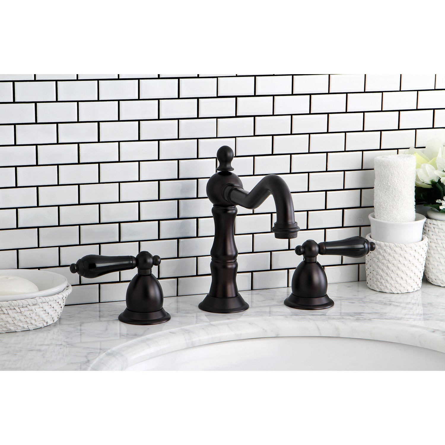 Kingston Heirloom KS1975PKL - Duchess Two-Handle 3-Hole Deck Mount Widespread Bathroom Faucet with Brass Pop-Up, Oil Rubbed Bronze — thumbnail 2