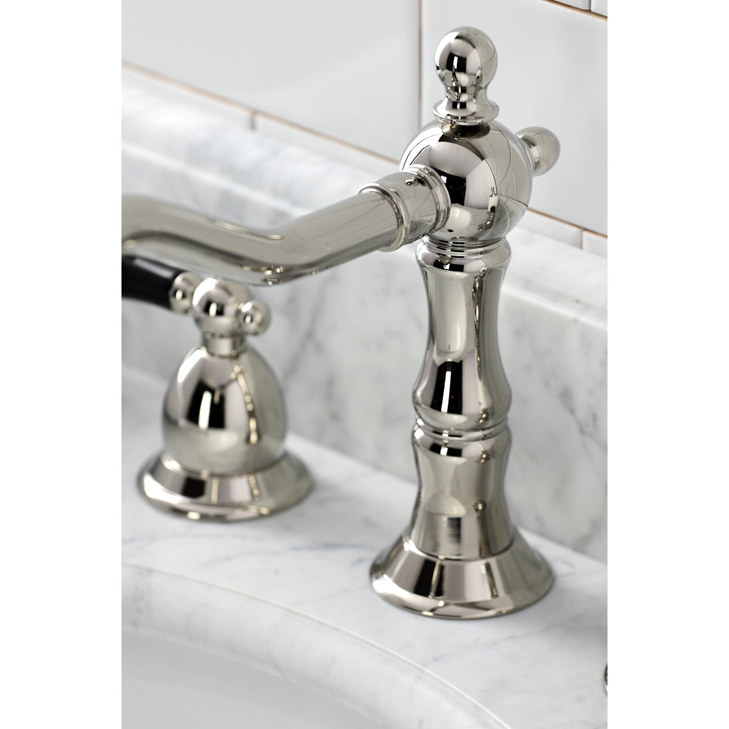 Kingston Heirloom KS1976PKL - Duchess Two-Handle 3-Hole Deck Mount Widespread Bathroom Faucet with Brass Pop-Up, Polished Nickel — thumbnail 2