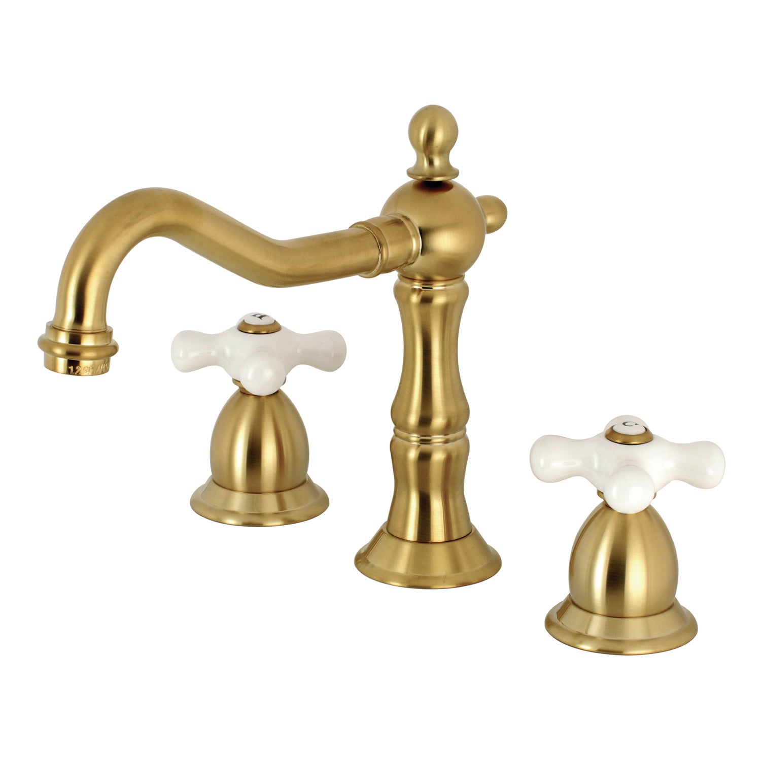 Kingston Heirloom KS1977PX - Heritage Two-Handle 3-Hole Deck Mount Widespread Bathroom Faucet with Brass Pop-Up, Brushed Brass