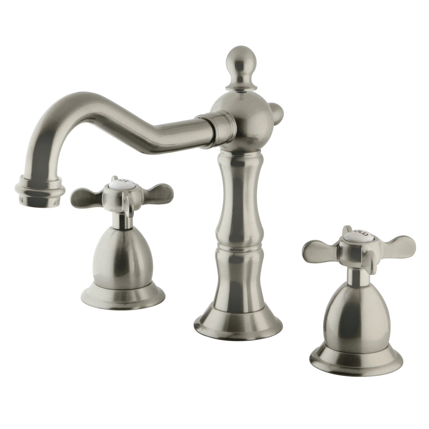 Kingston Heirloom KS1978BEX - Essex Two-Handle 3-Hole Deck Mount Widespread Bathroom Faucet with Brass Pop-Up, Brushed Nickel