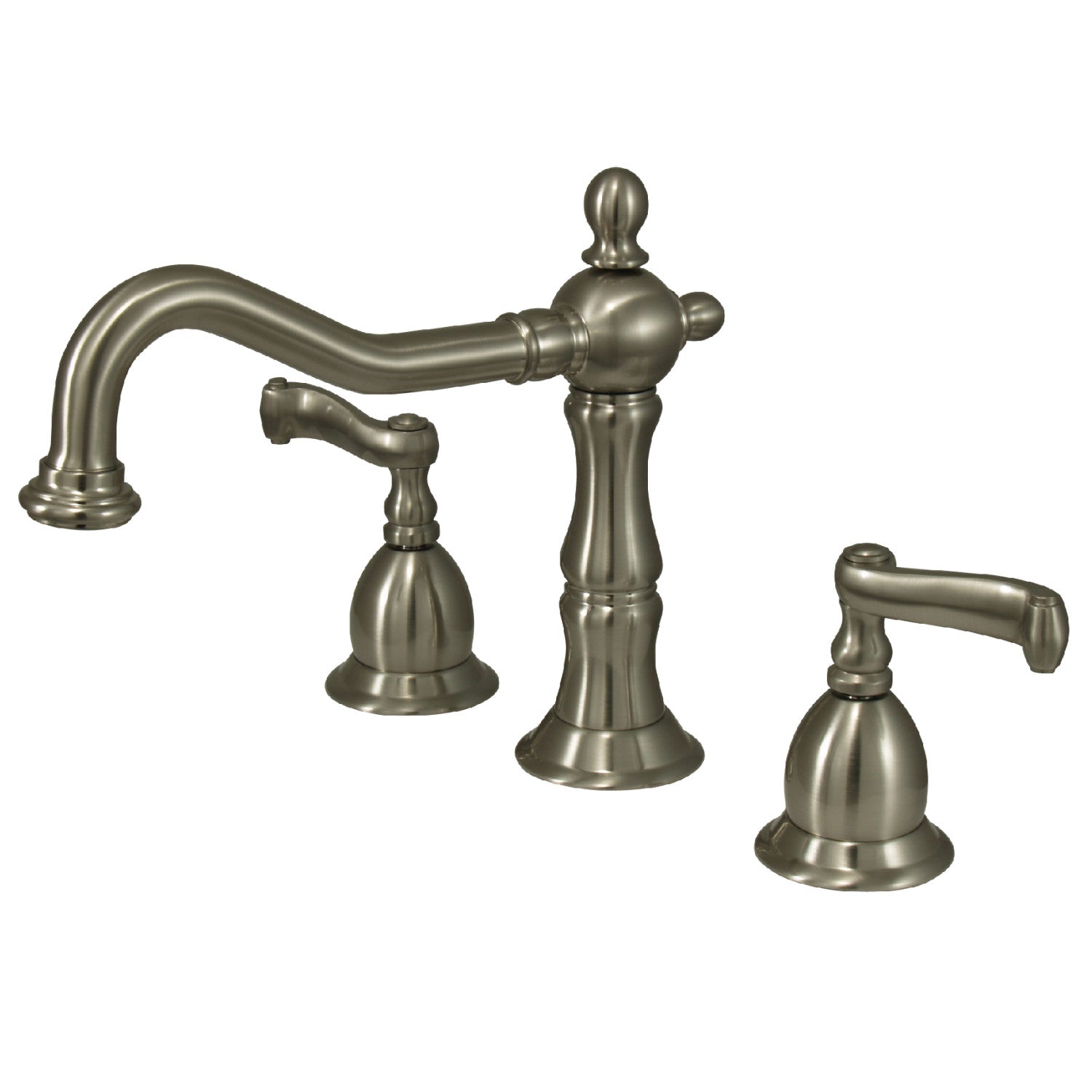 Kingston Heirloom KS1978FL - Heritage Two-Handle 3-Hole Deck Mount Widespread Bathroom Faucet with Brass Pop-Up, Brushed Nickel