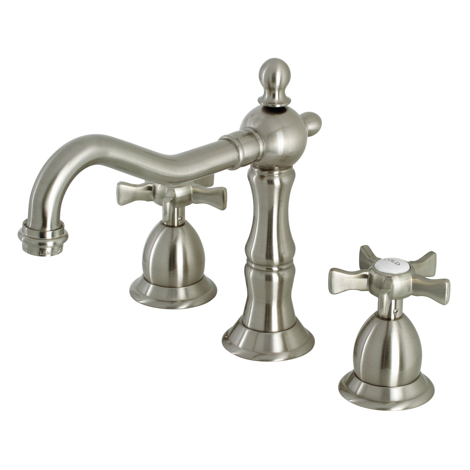 Kingston Heirloom KS1978NX - Hamilton Two-Handle 3-Hole Deck Mount Widespread Bathroom Faucet with Brass Pop-Up, Brushed Nickel