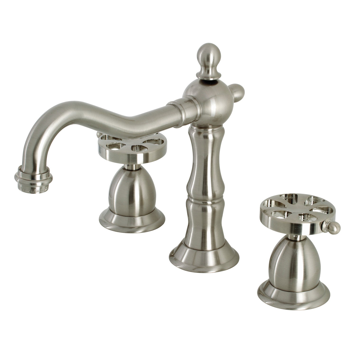 Kingston Heirloom KS1978RX - Belknap Two-Handle 3-Hole Deck Mount Widespread Bathroom Faucet with Brass Pop-Up, Brushed Nickel
