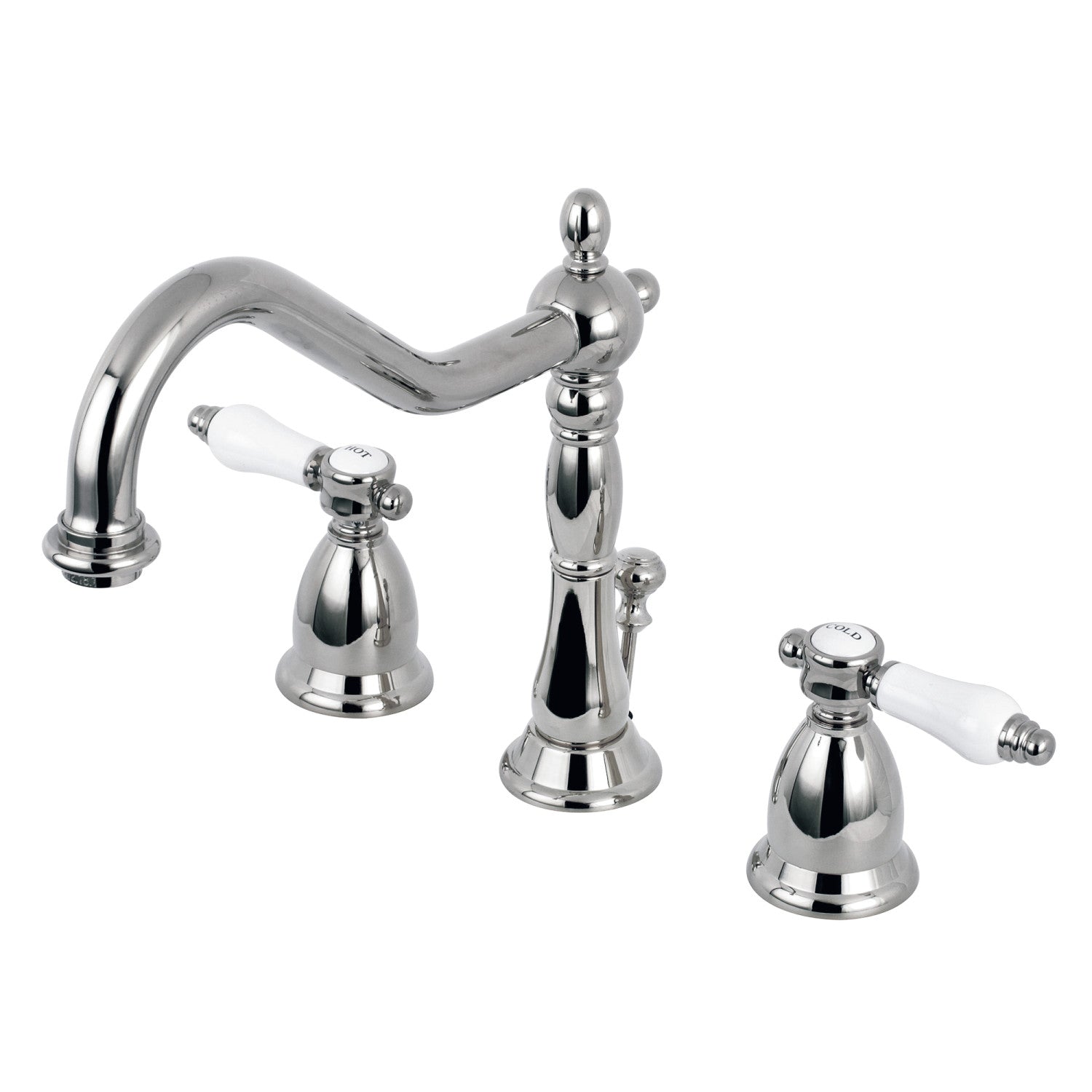 Kingston Heirloom KS1991BPL - Bel-Air Two-Handle 3-Hole Deck Mount Widespread Bathroom Faucet with Brass Pop-Up, Polished Chrome