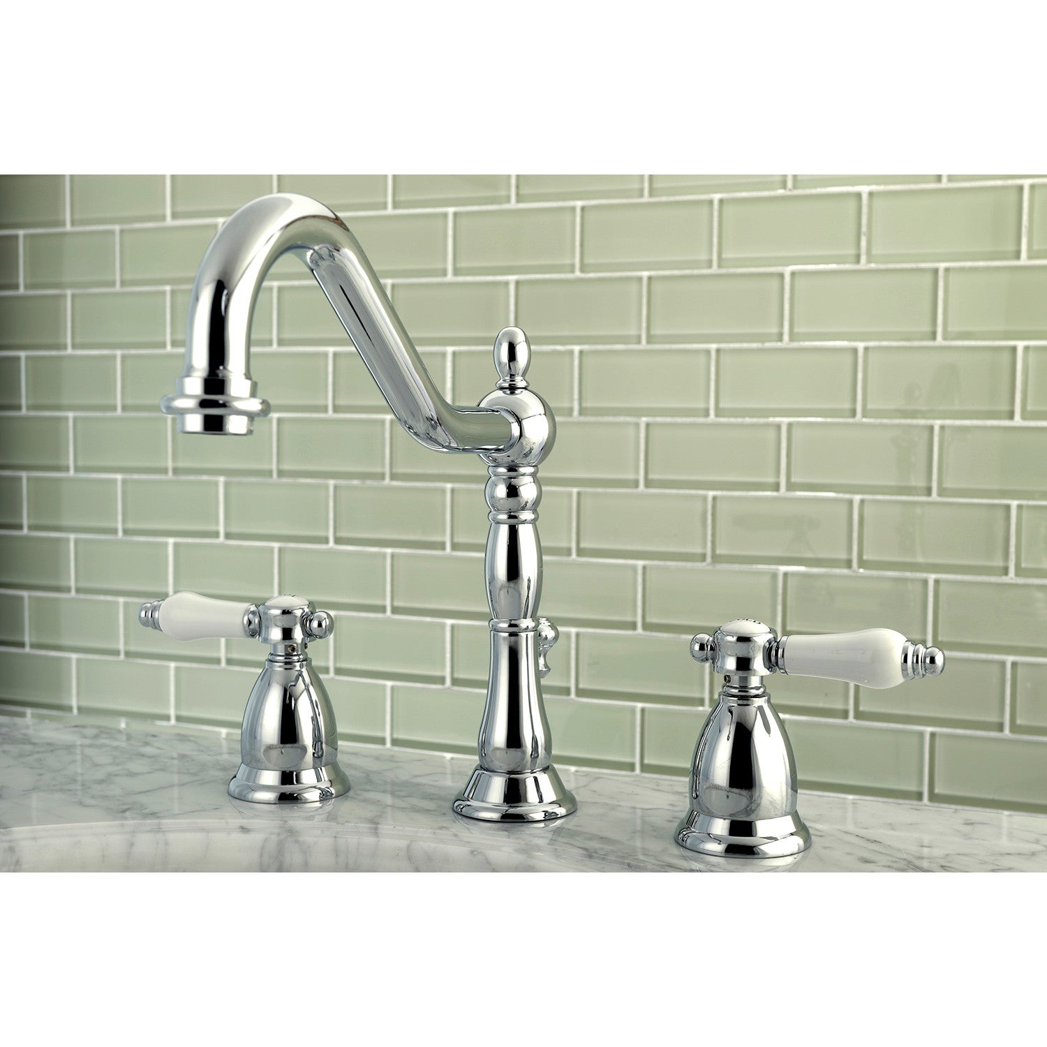 Kingston Heirloom KS1991BPL - Bel-Air Two-Handle 3-Hole Deck Mount Widespread Bathroom Faucet with Brass Pop-Up, Polished Chrome — thumbnail 2