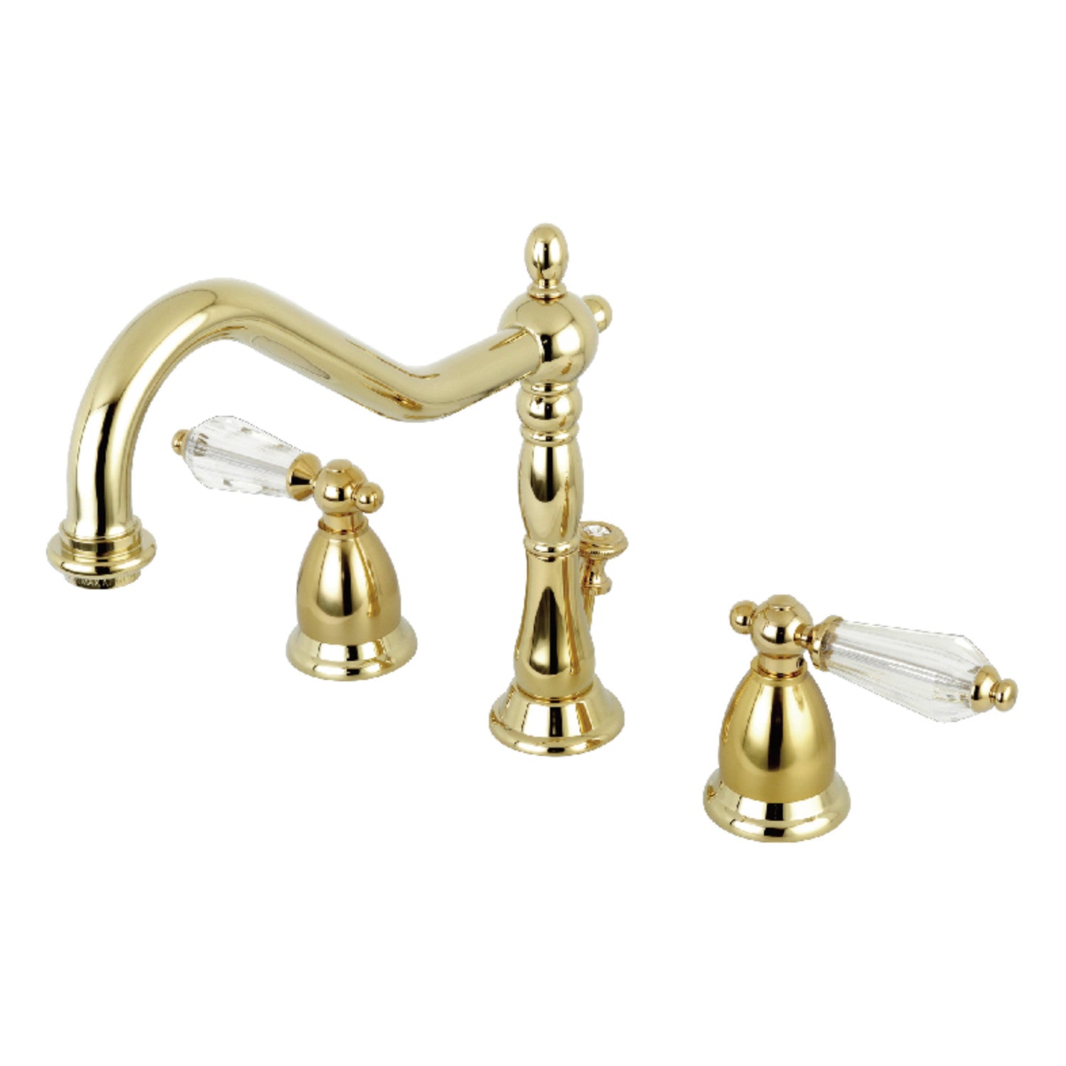 Kingston Heirloom KS1992WLL - Wilshire Two-Handle 3-Hole Deck Mount Widespread Bathroom Faucet with Brass Pop-Up, Polished Brass