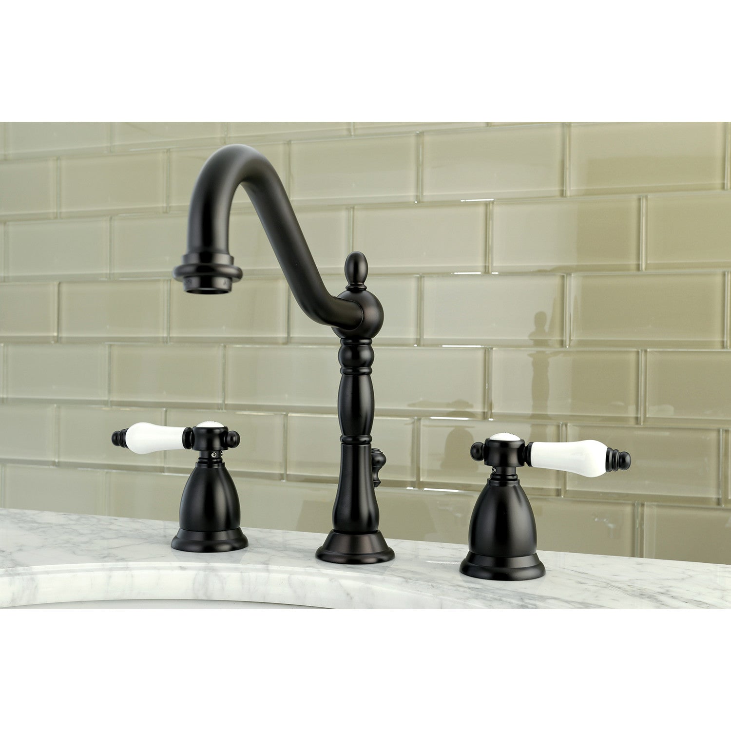 Kingston Heirloom KS1995BPL - Bel-Air Two-Handle 3-Hole Deck Mount Widespread Bathroom Faucet with Brass Pop-Up, Oil Rubbed Bronze — thumbnail 2