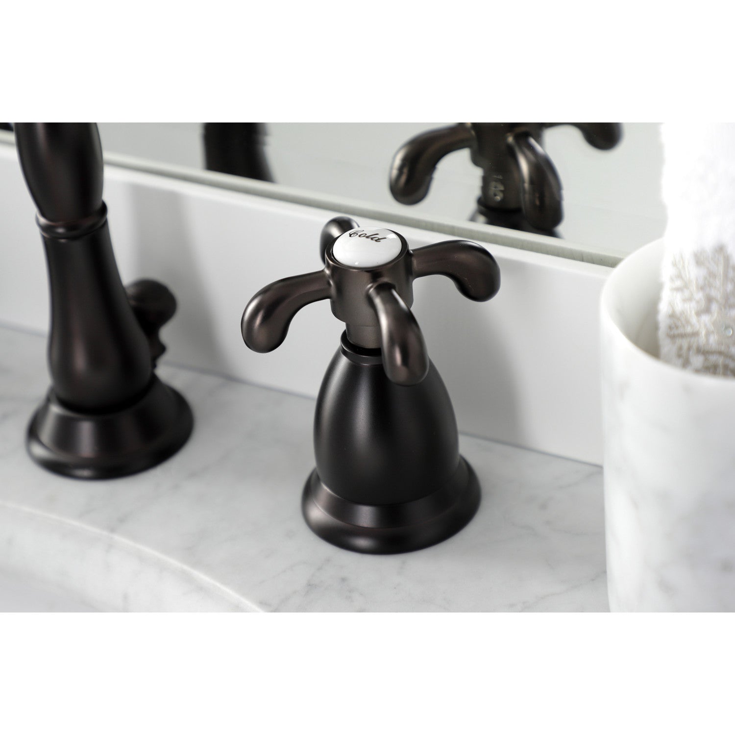 Kingston Heirloom KS1995TX - French Country Two-Handle 3-Hole Deck Mount Widespread Bathroom Faucet with Brass Pop-Up, Oil Rubbed Bronze — thumbnail 2