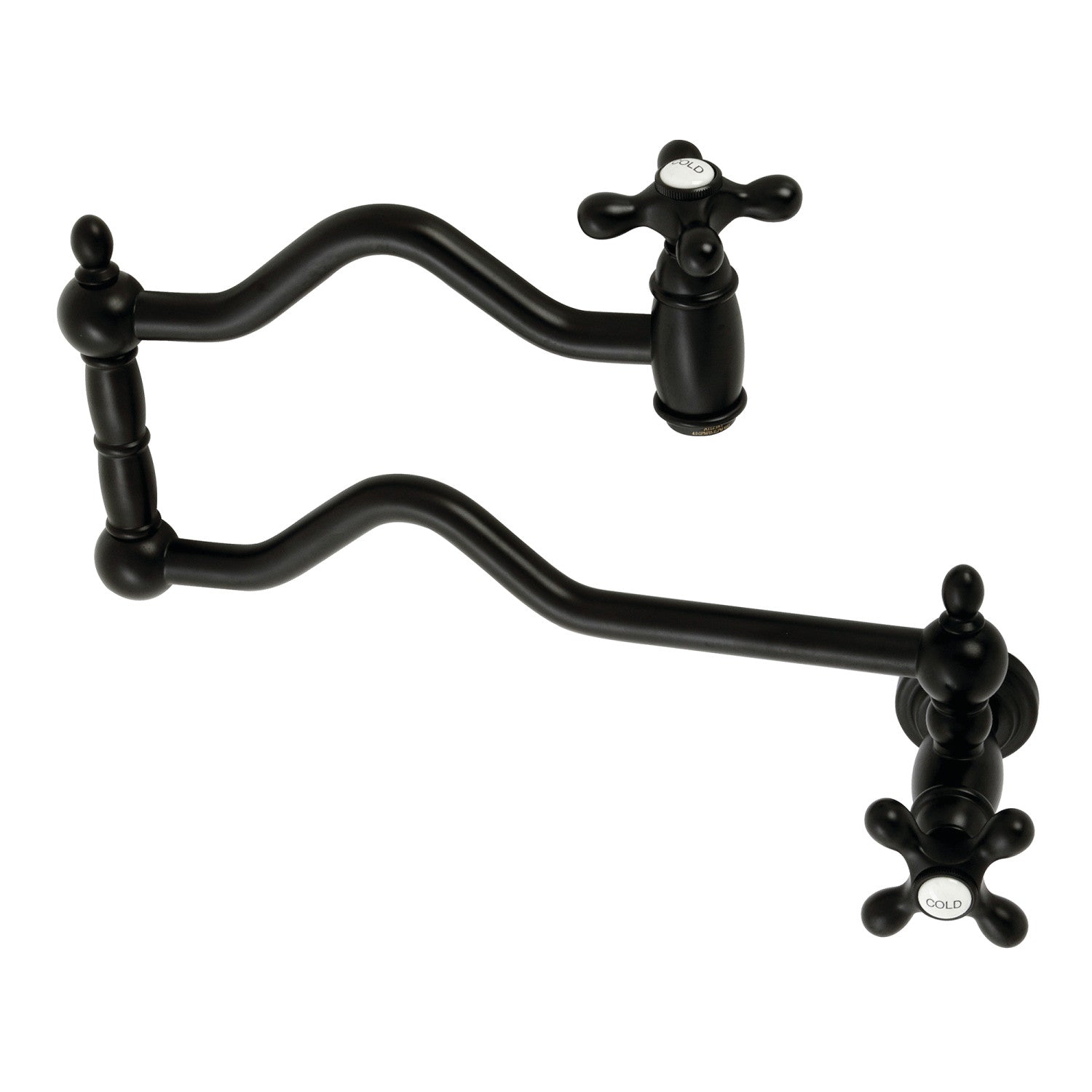 Kingston Heirloom KS2100AX - Heritage Two-Handle 1-Hole Wall Mount Pot Filler Faucet, Matte Black