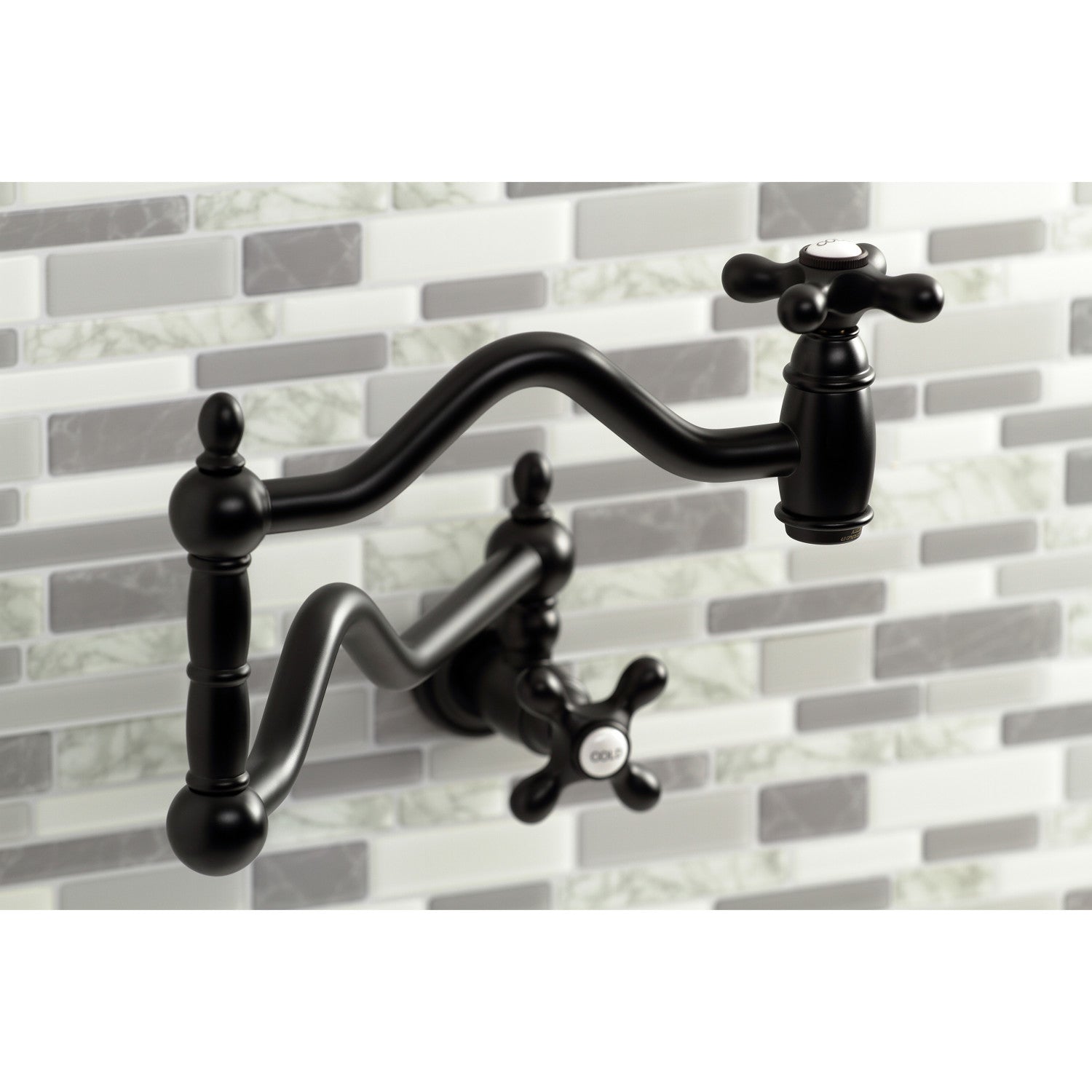 Kingston Heirloom KS2100AX - Heritage Two-Handle 1-Hole Wall Mount Pot Filler Faucet, Matte Black — thumbnail 3