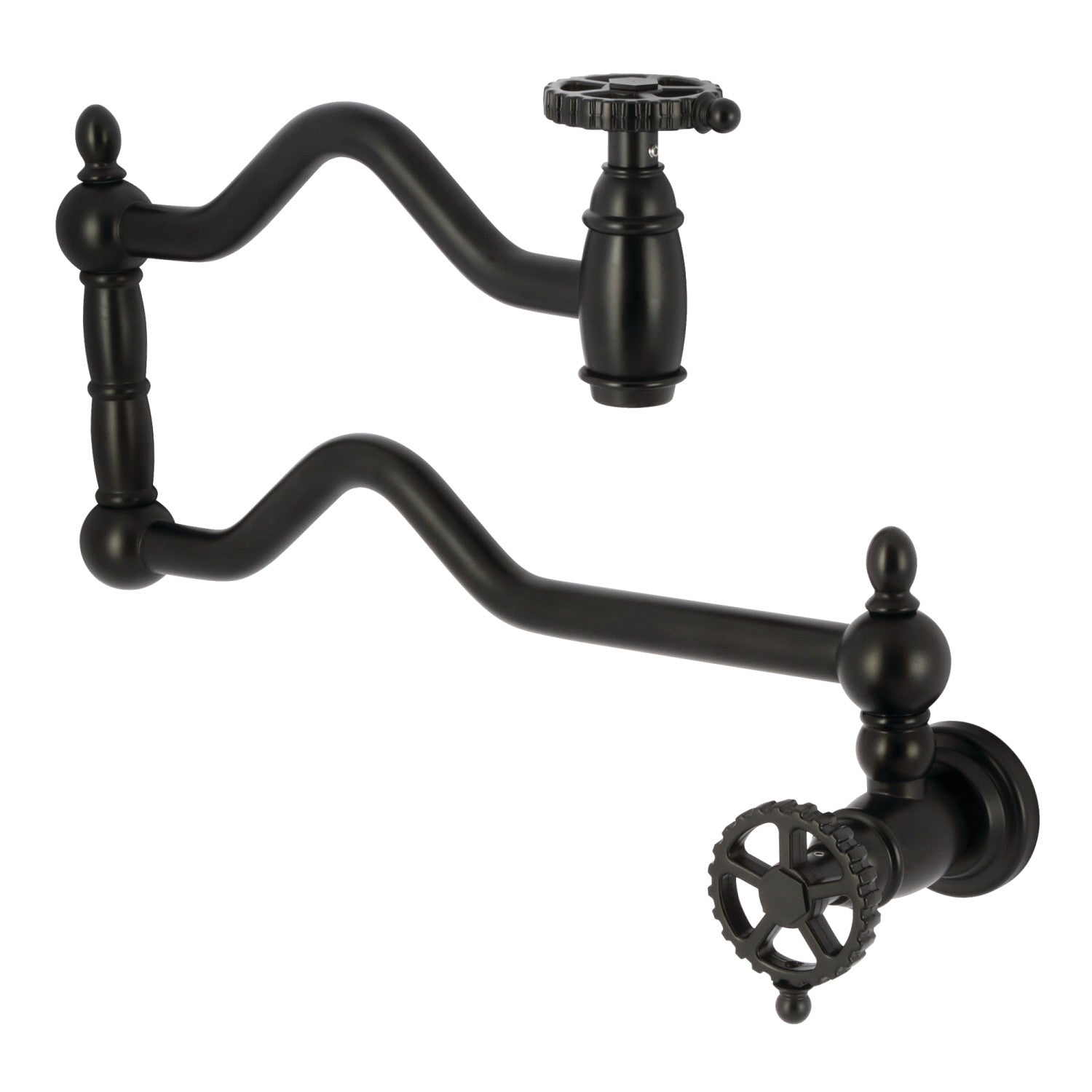Kingston Tulare KS2100CG - Fuller Two-Handle 1-Hole Wall Mount Pot Filler Faucet, Matte Black