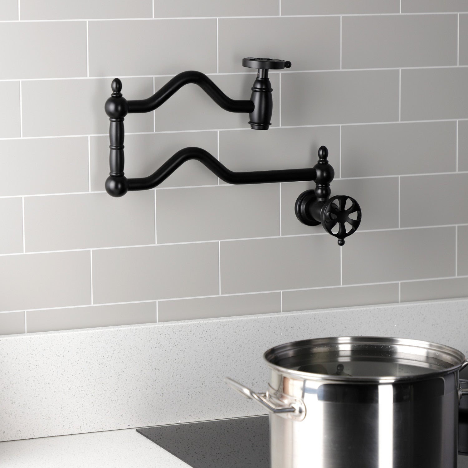 Kingston Tulare KS2100RX - Belknap Two-Handle 1-Hole Wall Mount Pot Filler Faucet, Matte Black — thumbnail 3