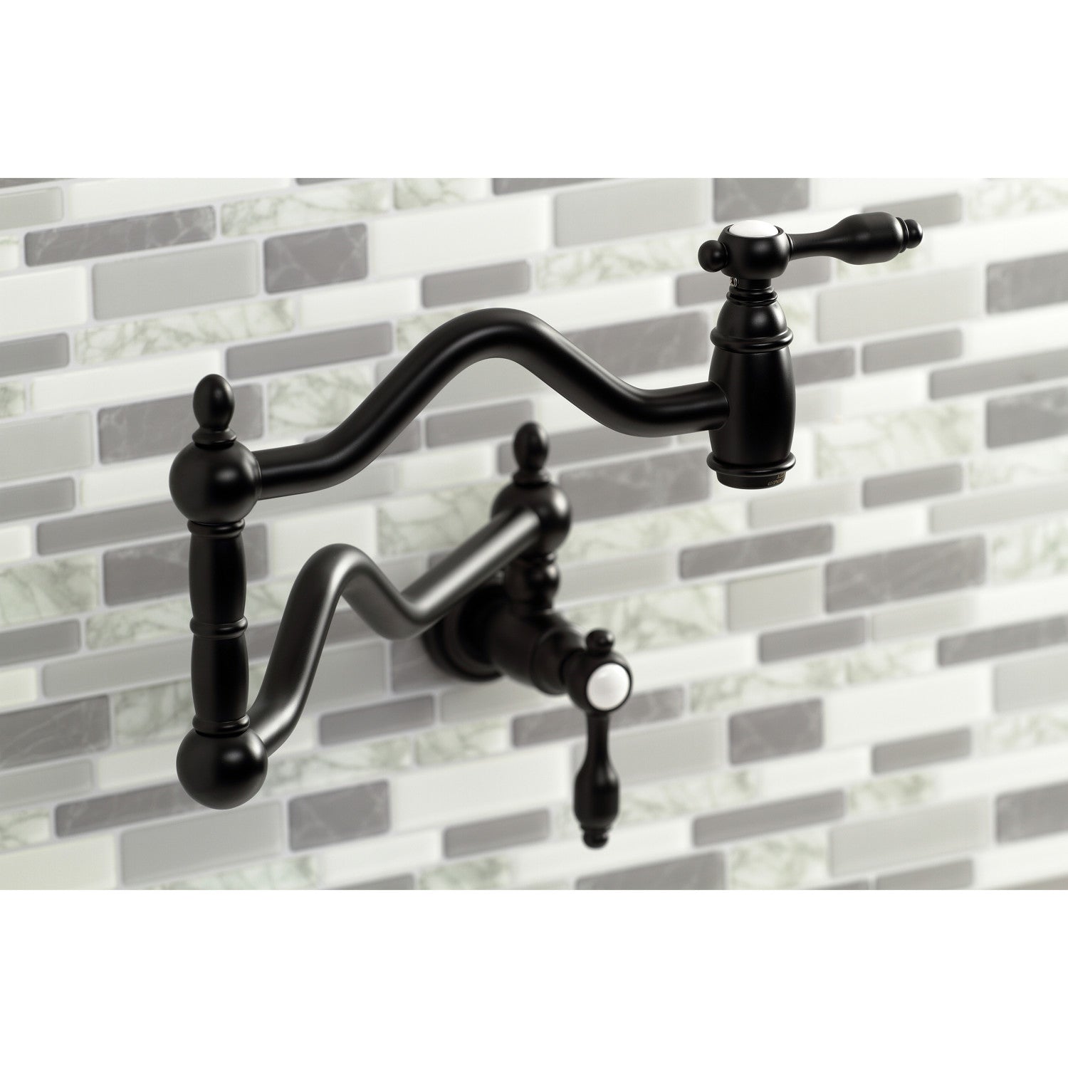 Kingston Heirloom KS2100TAL - Tudor Two-Handle 1-Hole Wall Mount Pot Filler Faucet, Matte Black — thumbnail 3