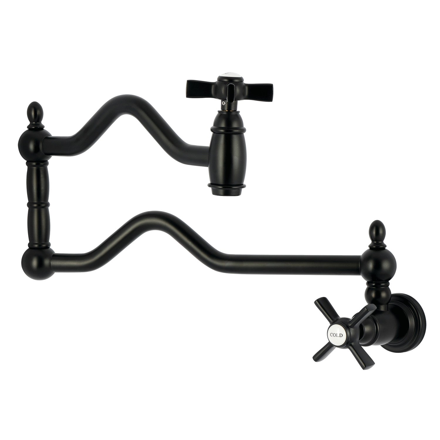 Kingston Tulare KS2100ZX - Millennium Two-Handle 1-Hole Wall Mount Pot Filler Faucet, Matte Black