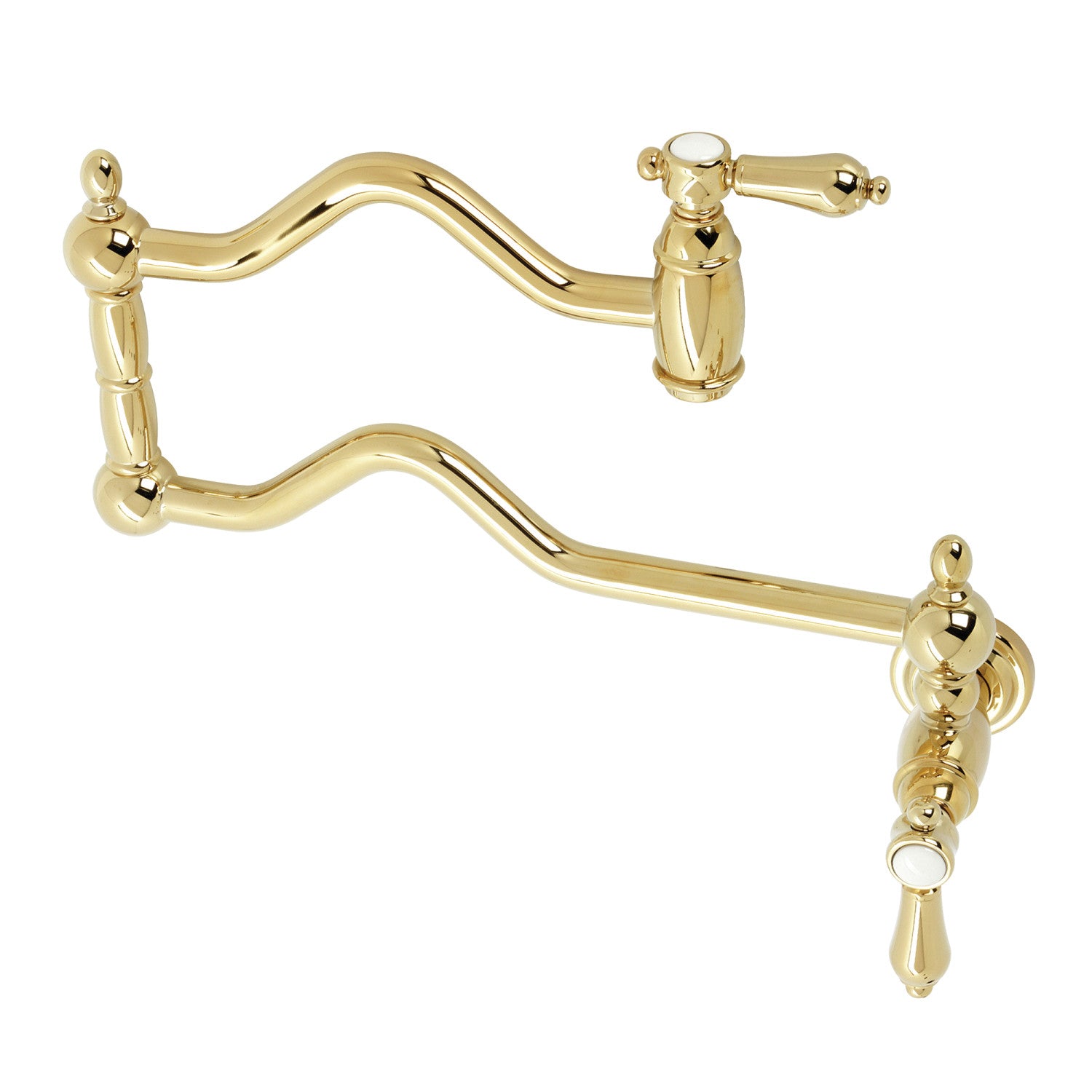 Kingston Heirloom KS2102BAL - Heirloom Two-Handle 1-Hole Wall Mount Pot Filler Faucet, Polished Brass