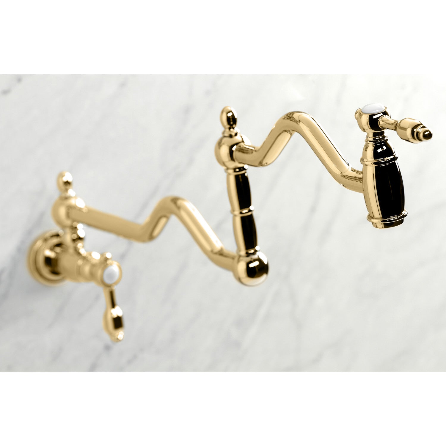 Kingston Heirloom KS2102TAL - Tudor Two-Handle 1-Hole Wall Mount Pot Filler Faucet, Polished Brass — thumbnail 2