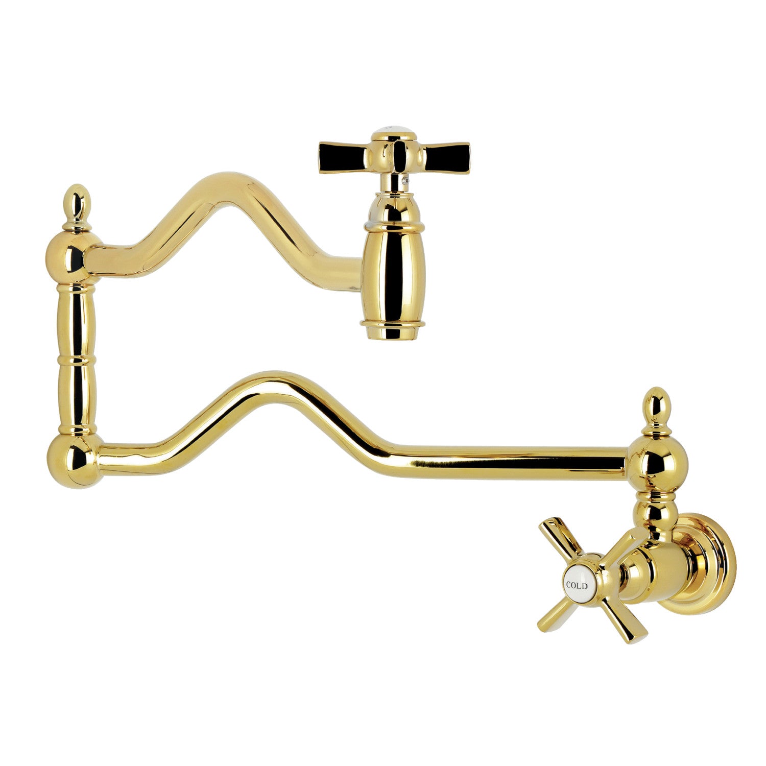 Kingston Tulare KS2102ZX - Millennium Two-Handle 1-Hole Wall Mount Pot Filler Faucet, Polished Brass