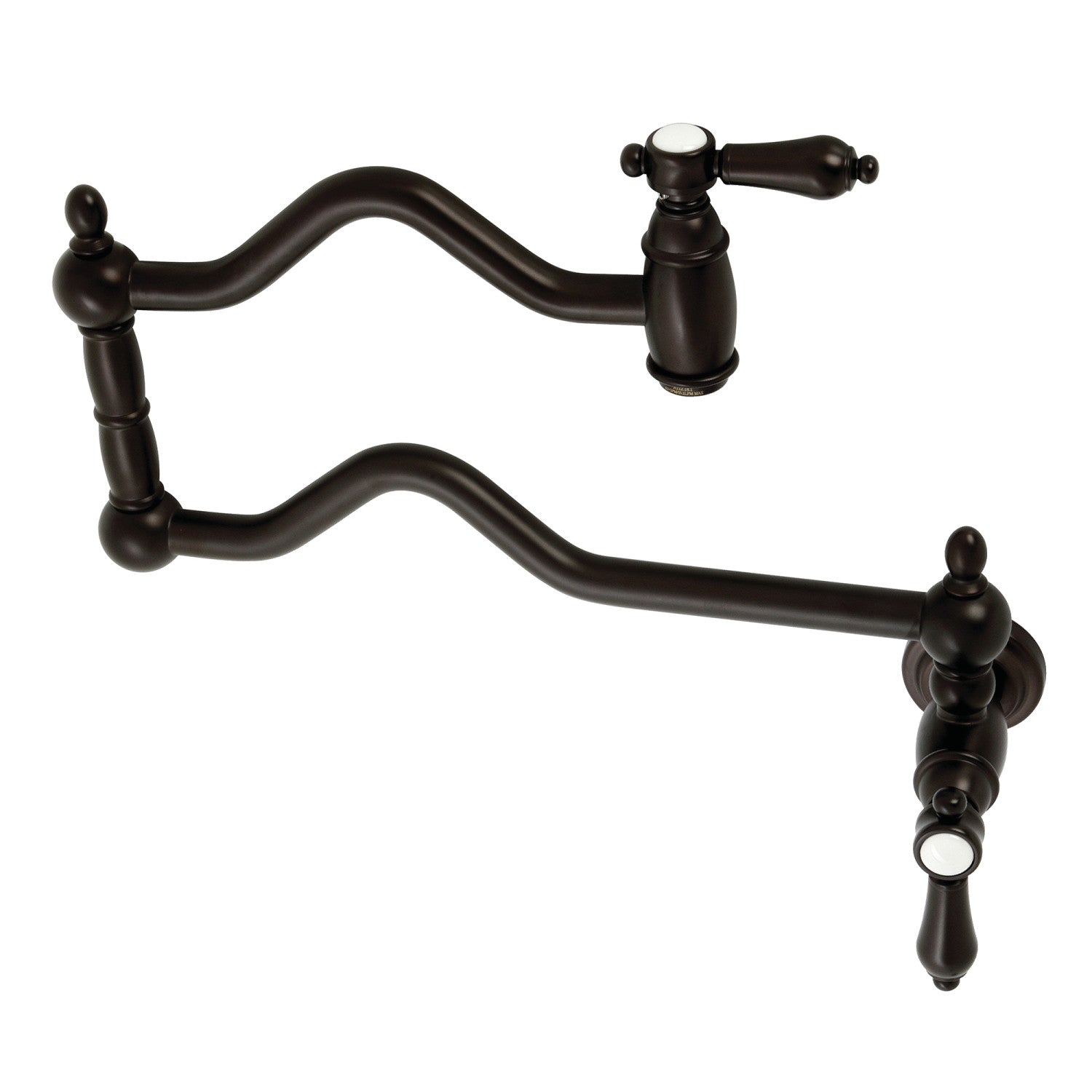 Kingston Heirloom KS2105BAL - Heirloom Two-Handle 1-Hole Wall Mount Pot Filler Faucet, Oil Rubbed Bronze
