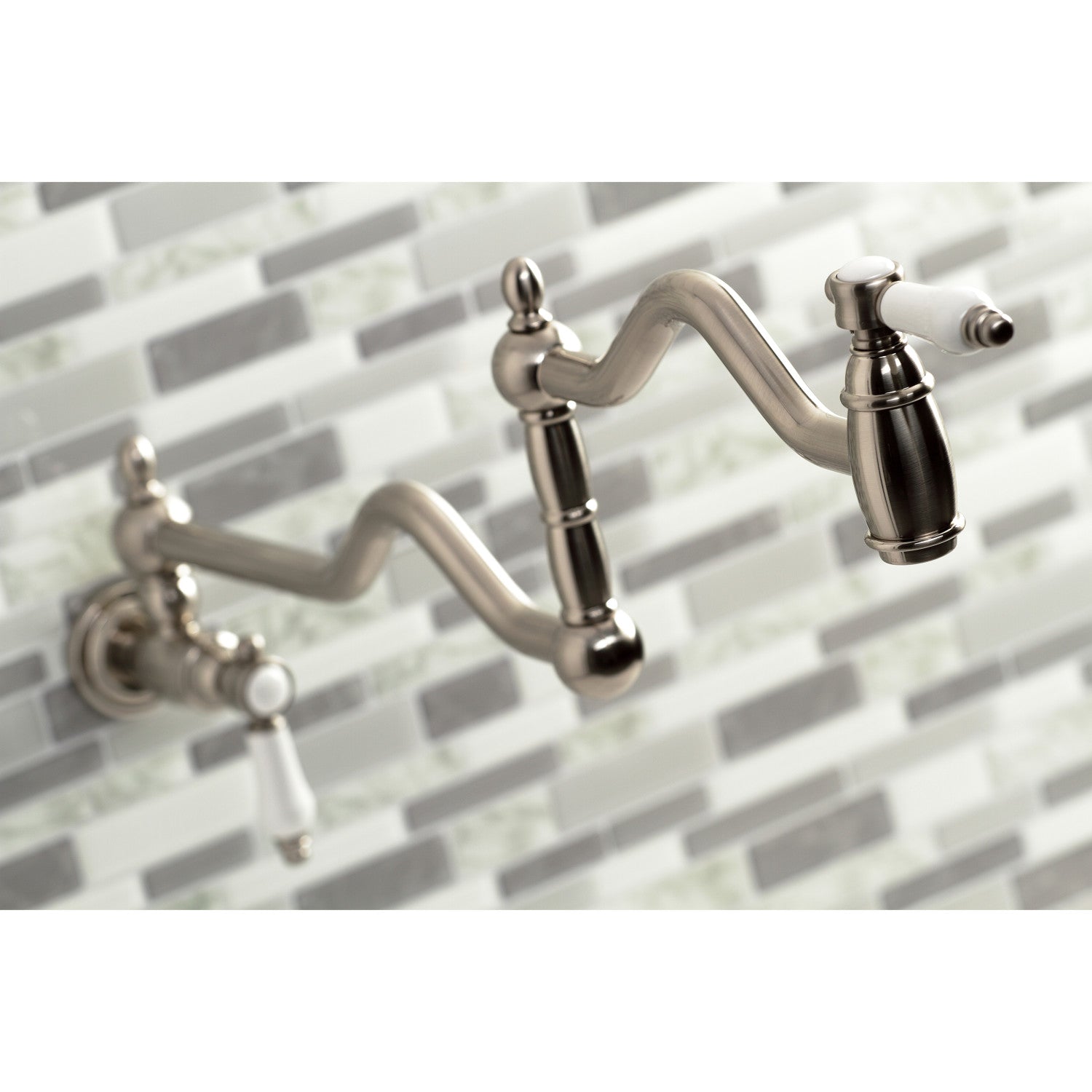 Kingston Heirloom KS2108BPL - Bel-Air Two-Handle 1-Hole Wall Mount Pot Filler Faucet, Brushed Nickel — thumbnail 2
