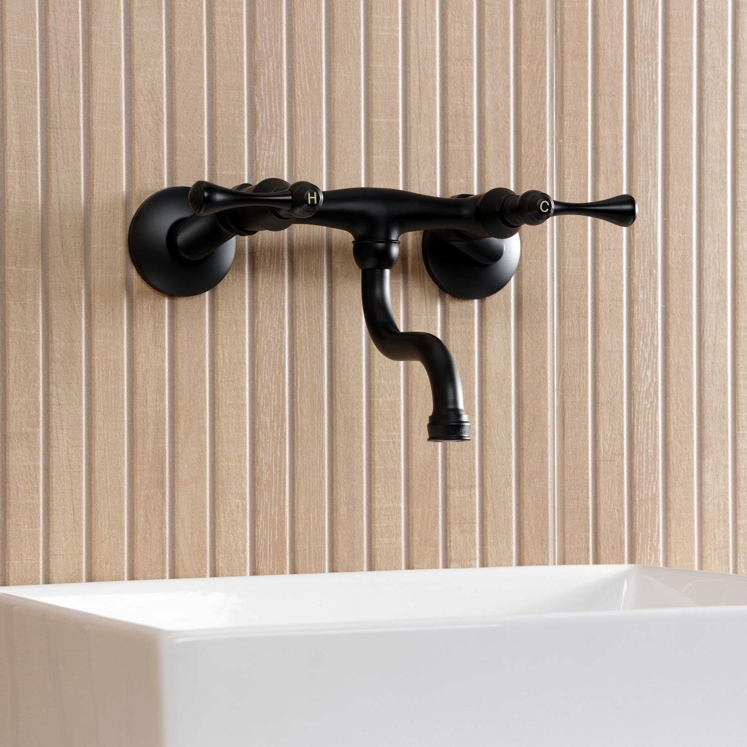 Kingston Tulare KS2110BL - Kingston Double-Handle 2-Hole Wall Mount Bathroom Faucet, Matte Black — thumbnail 3