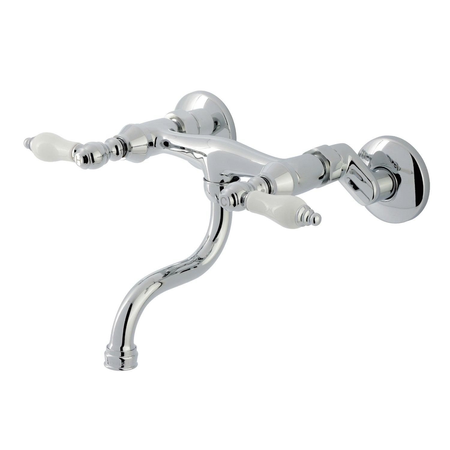 Kingston Heirloom KS2111PL - Kingston Double-Handle 2-Hole Wall Mount Bathroom Faucet, Polished Chrome